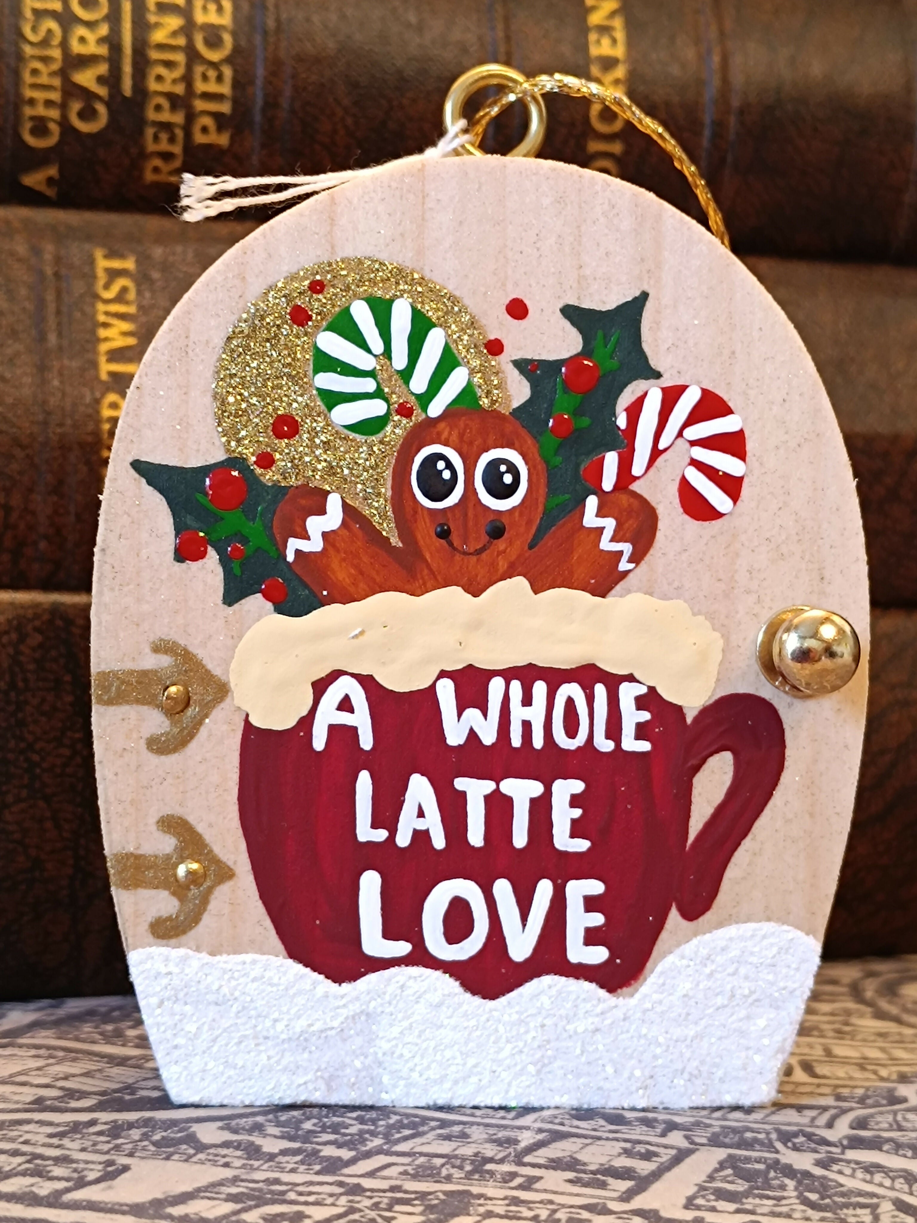Handmade Wooden Gingerbread & Coffee Door Ornament – "A Whole Latte Love" Cute Christmas Tree Decoration & Cozy Winter Gift