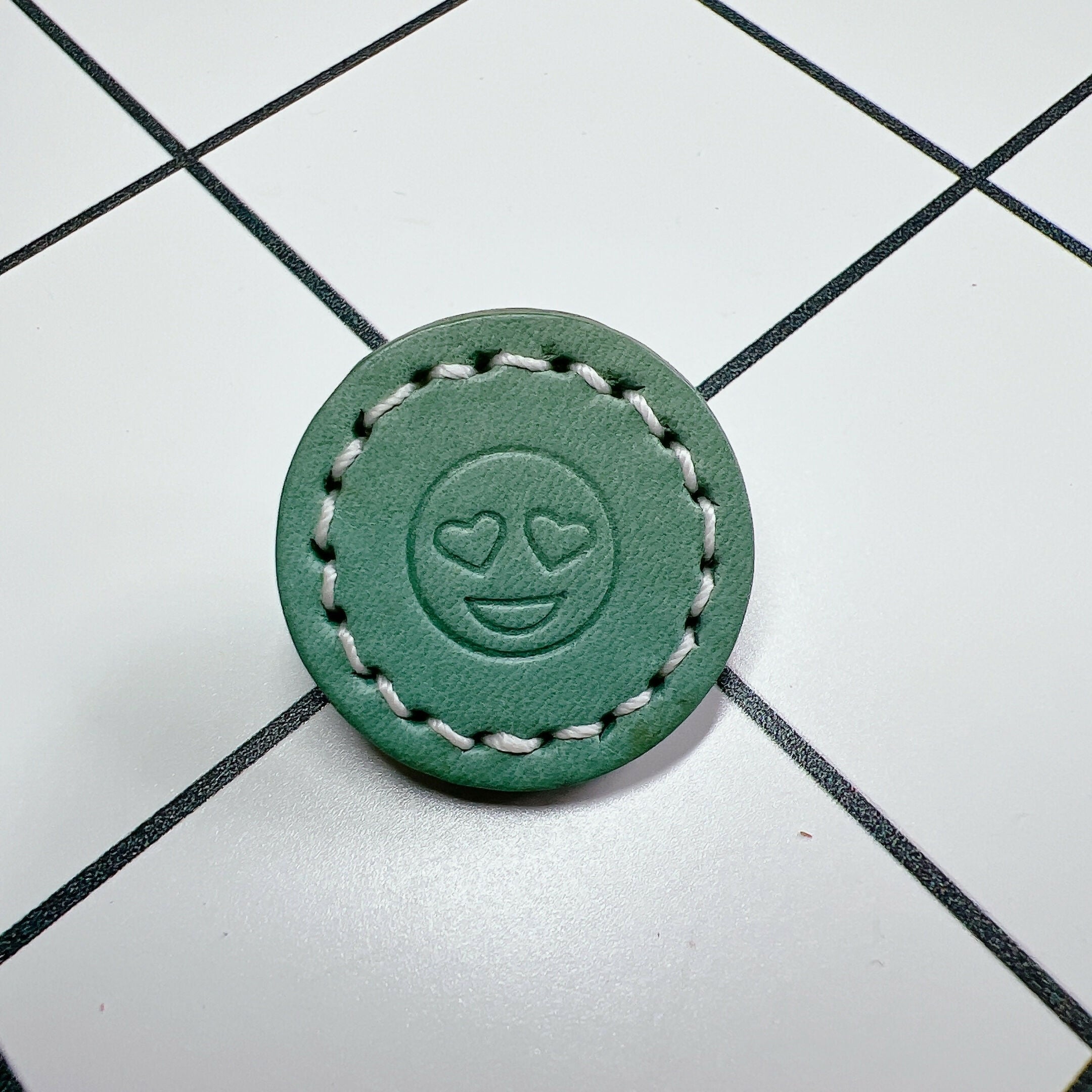Embossed Emoji Leather Pin - Heart Eyes (30 mm)