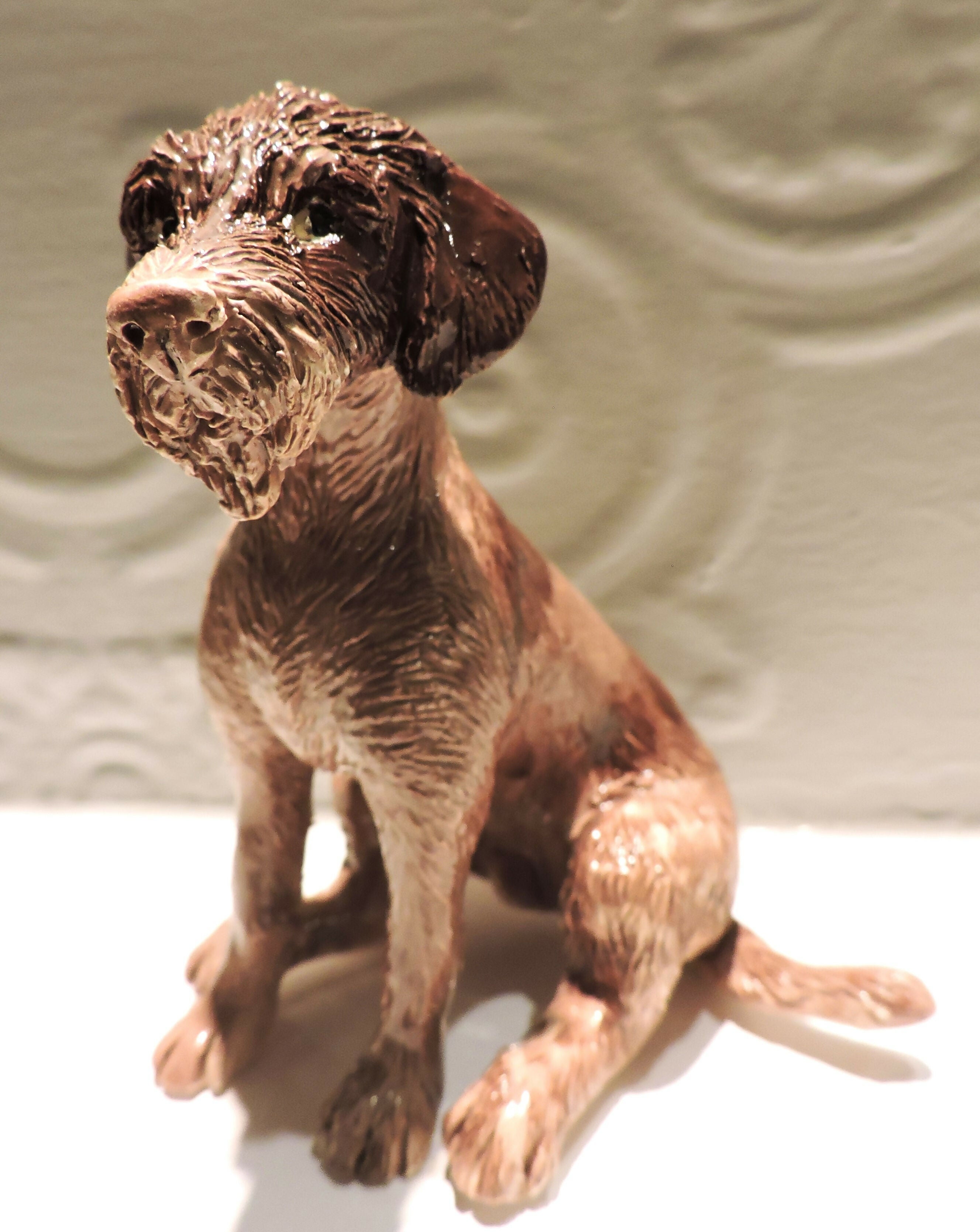 Ceramic German wirehaired pointer dog sculpture