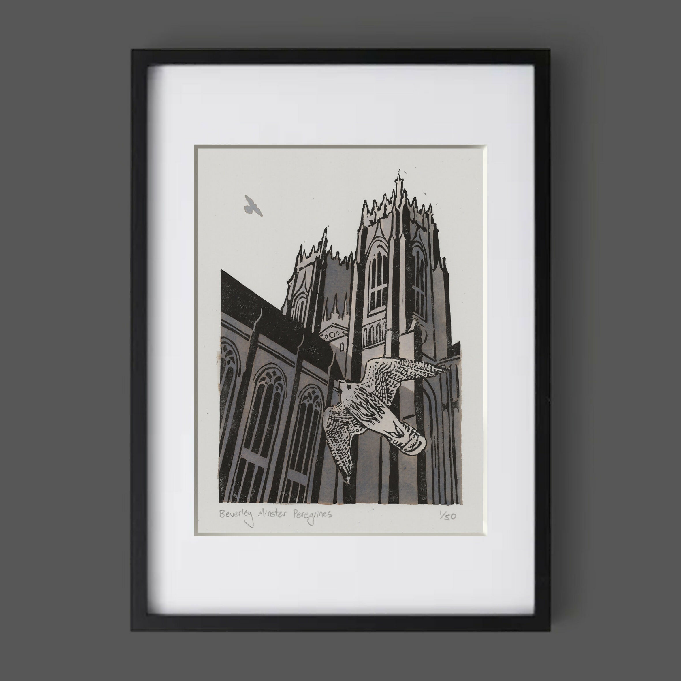 Beverley Minster Peregrines - Linocut Print