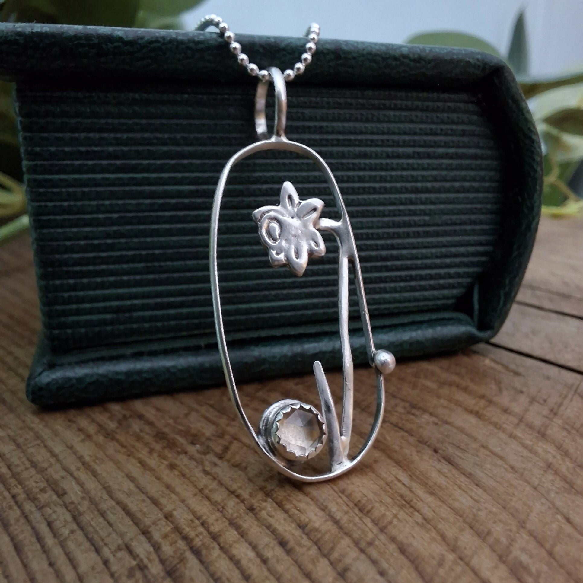 Handmade Oval Daffodil Silver Necklace