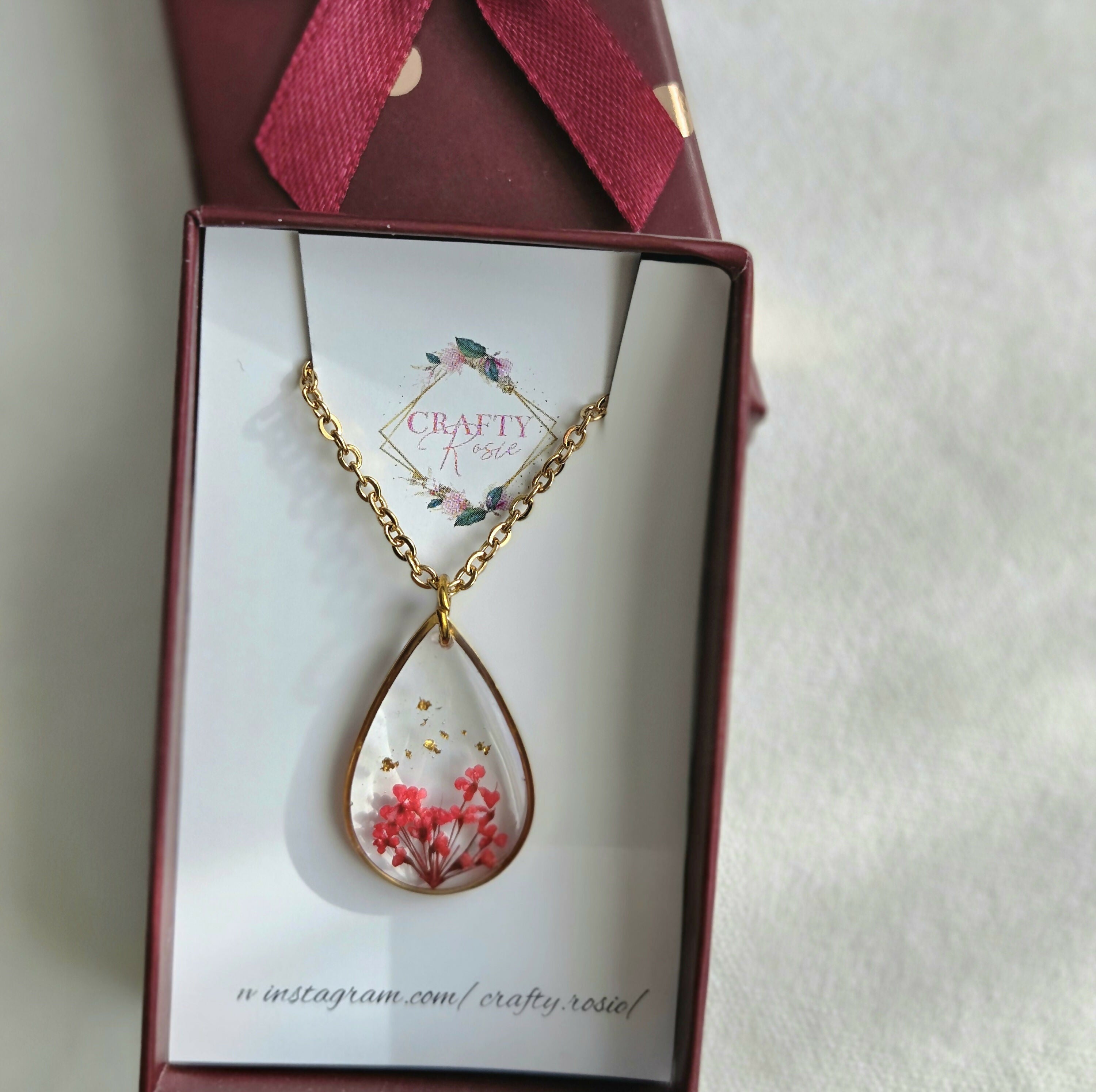 Stainless Steel Real Dried Queen Anne's Lace Flowers Necklace