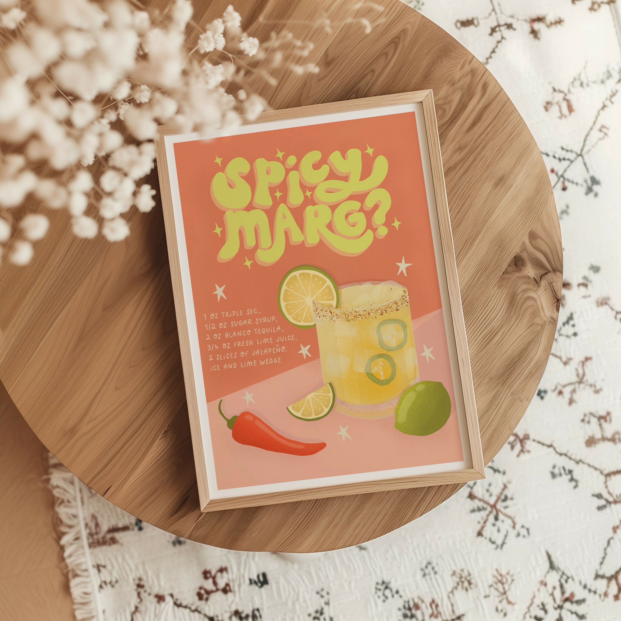 Spicy Margarita Recipe Art Print: Funky Kitchen Decor (A2)