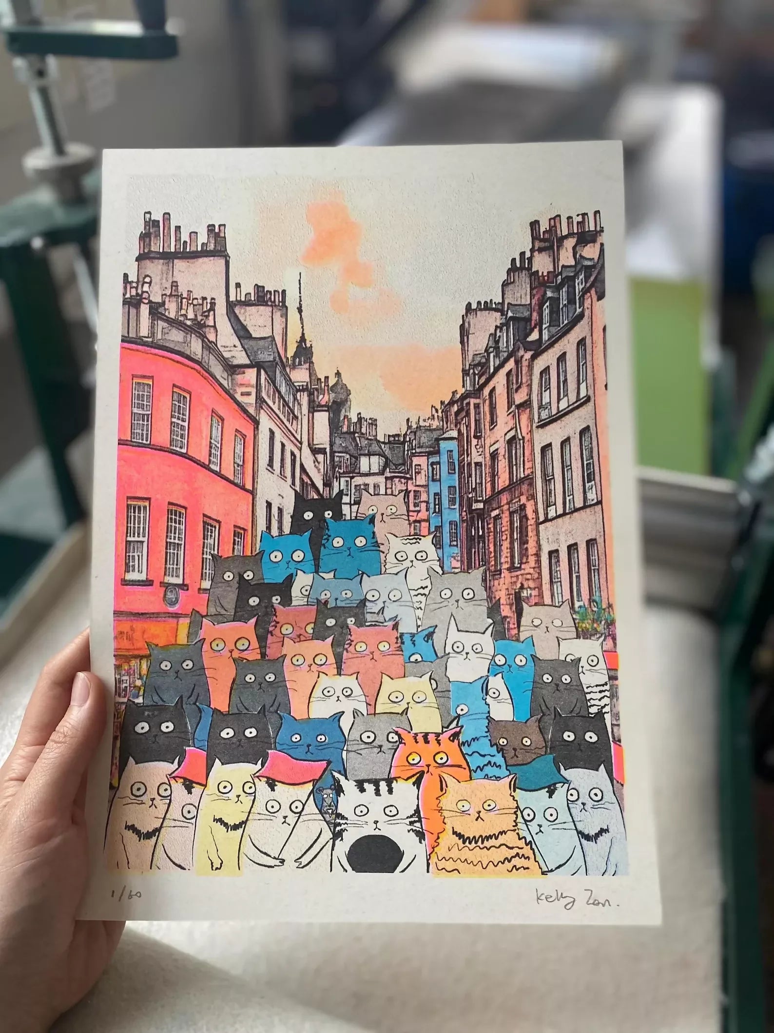 Cats on the Street Riso Print