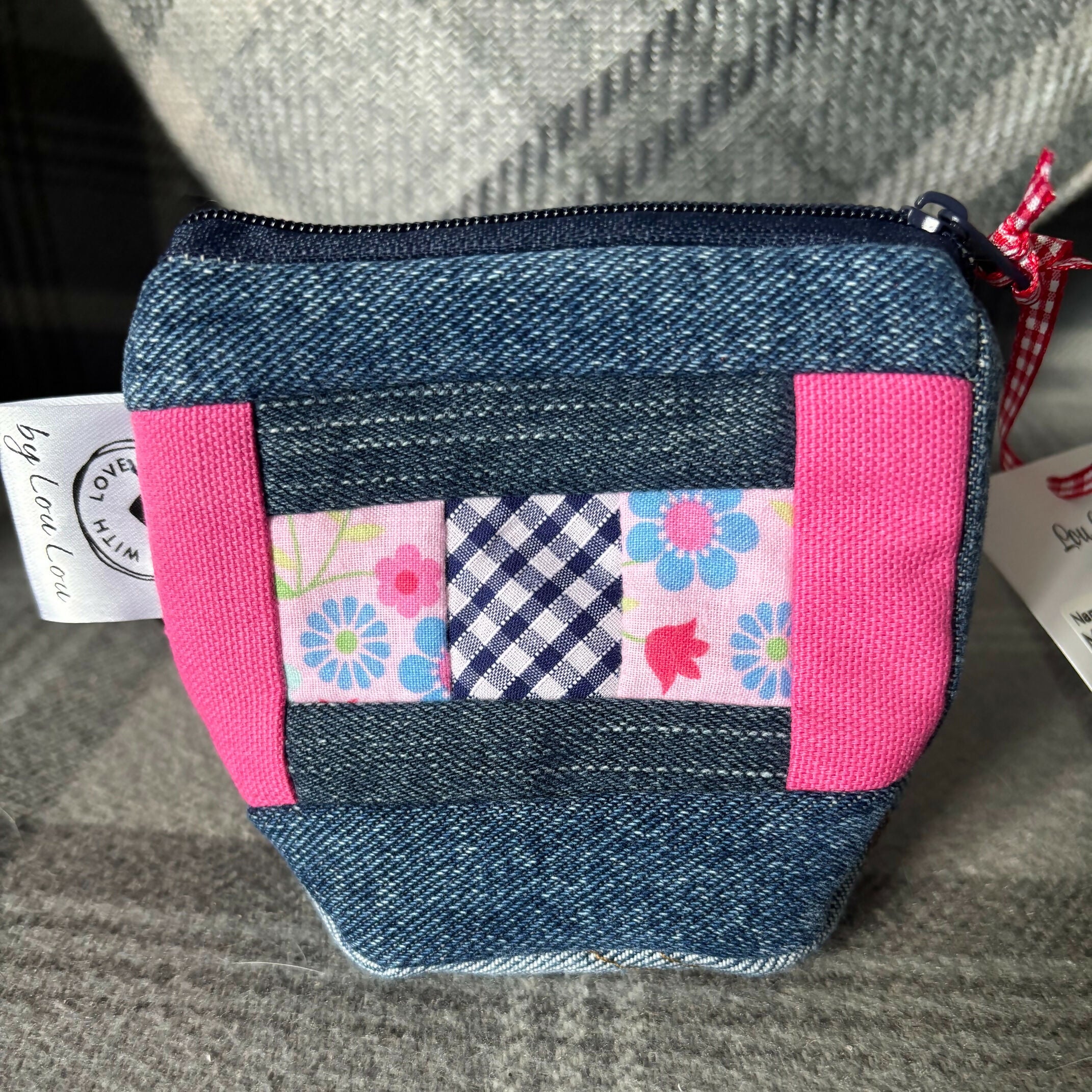 Handcrafted Mini Patchwork Lined Purse Made From Upcycled Jeans With Key Ring/Clip