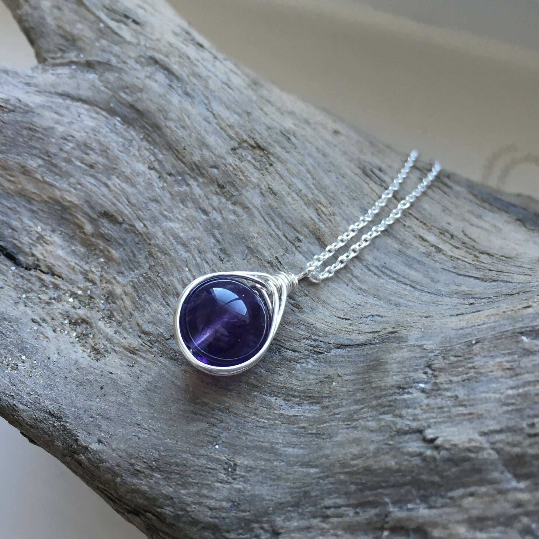 Amethyst Drop Necklace, Sterling Silver