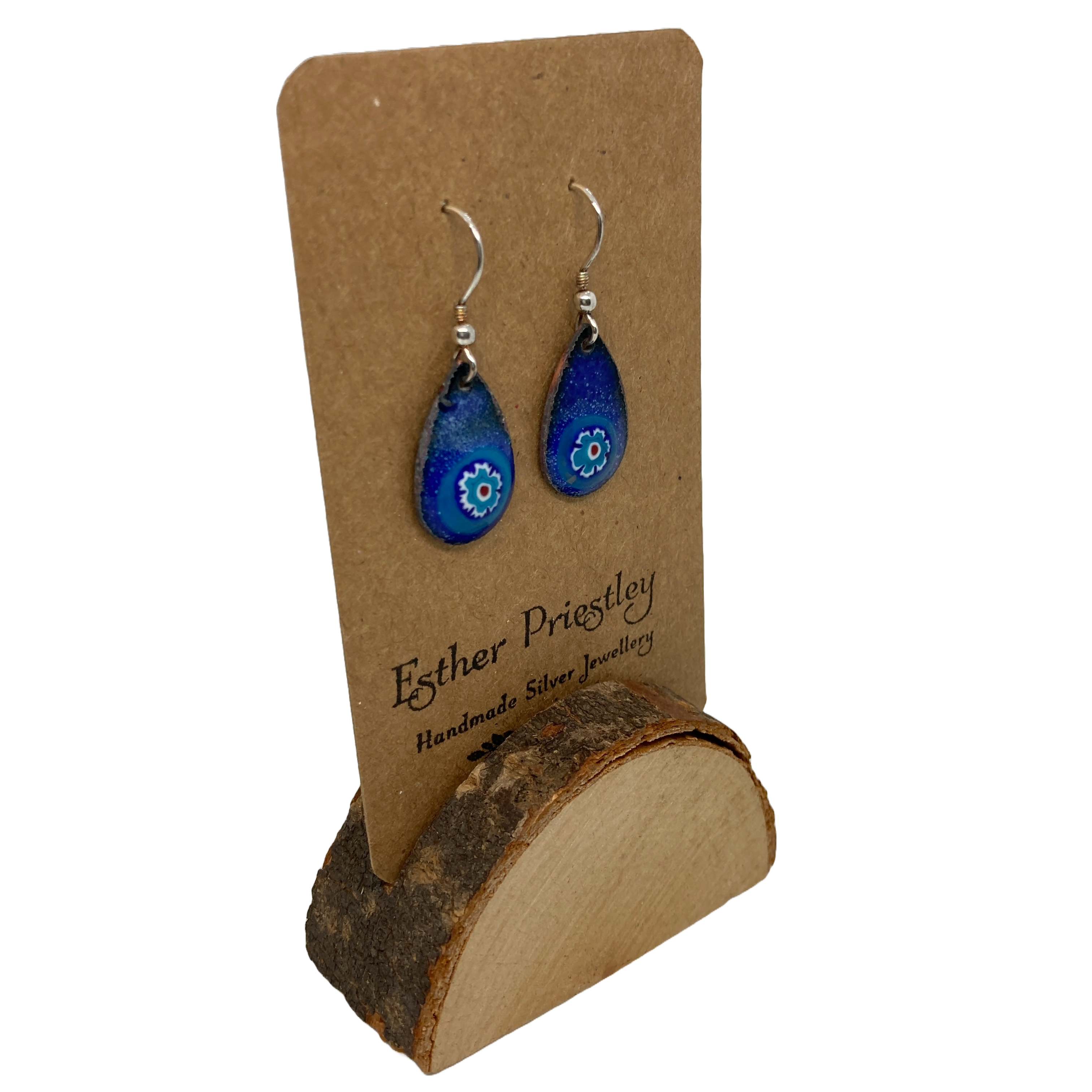 Forget-me-not Enamelled Flower Earrings with Sterling Silver Hooks