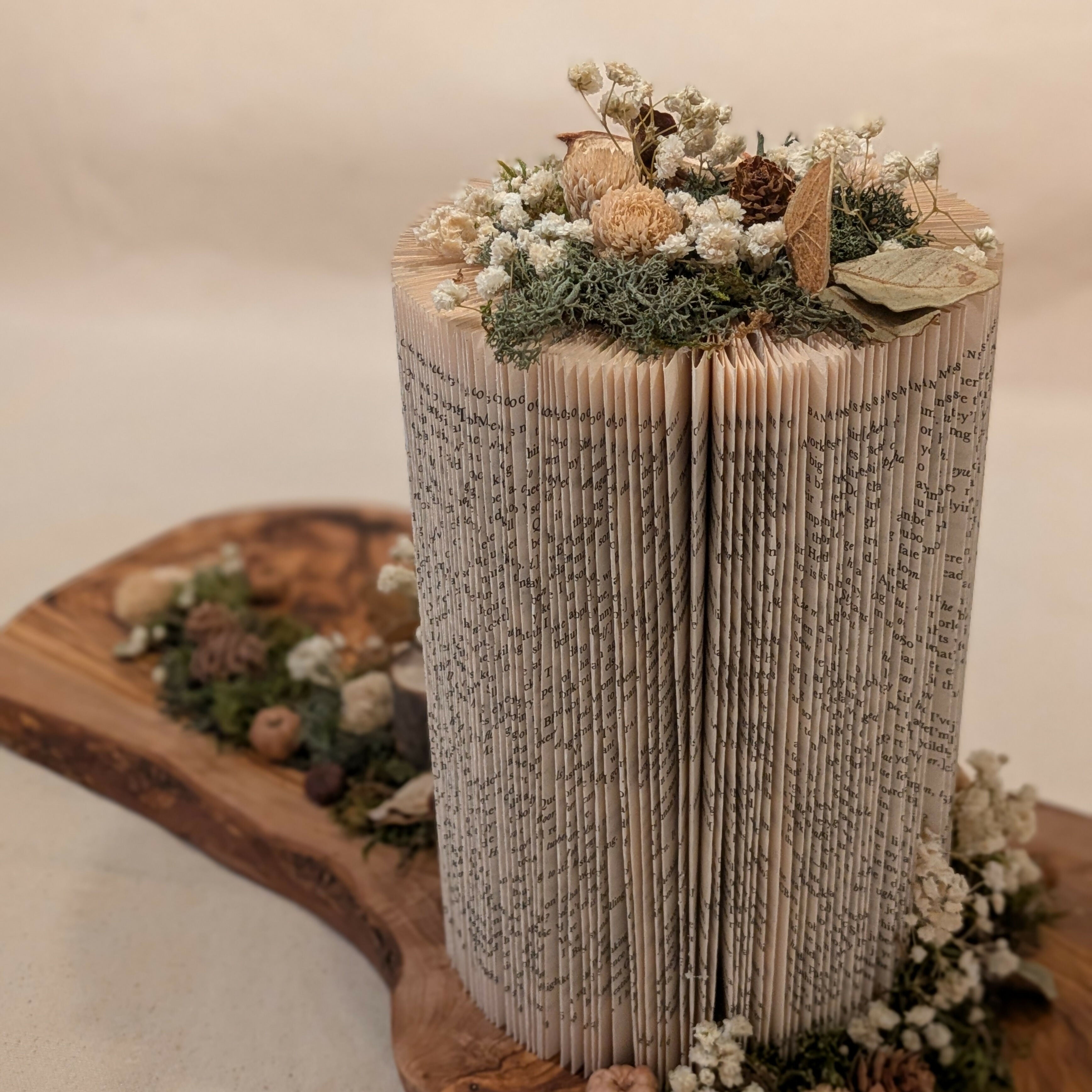 Warm Floral Arrangement on Wooden Slab