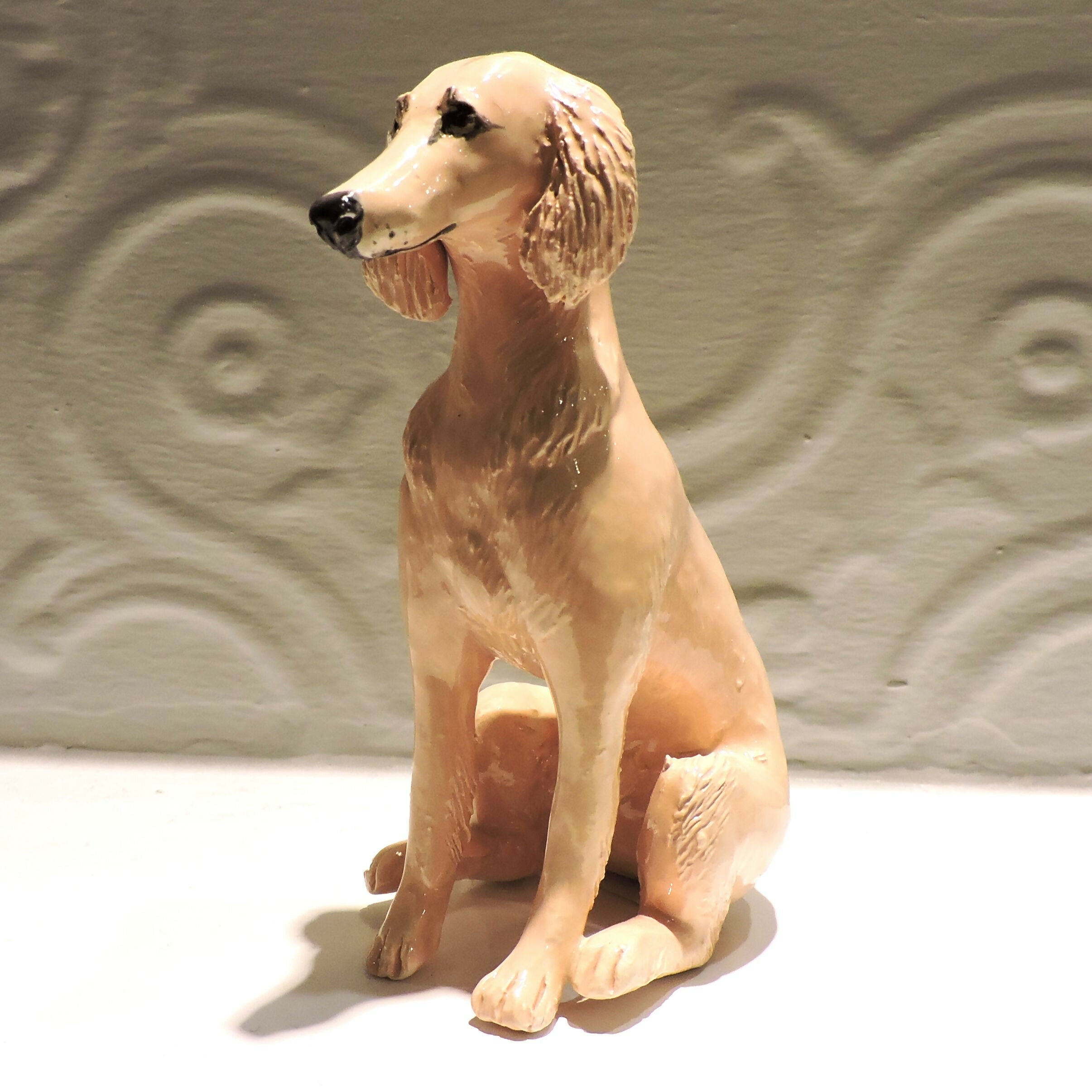 Ceramic Saluki dog sculpture, gold