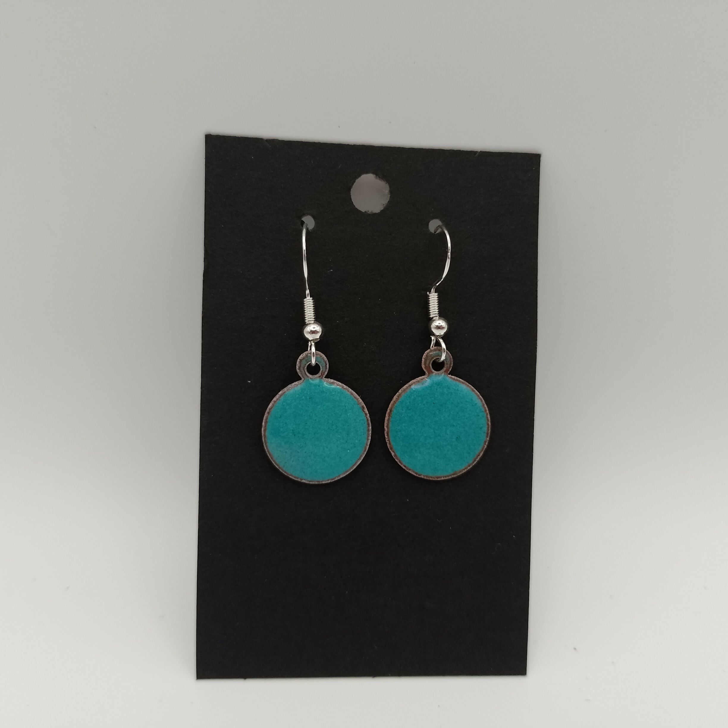 Teal Circle Drop Enamel Earrings