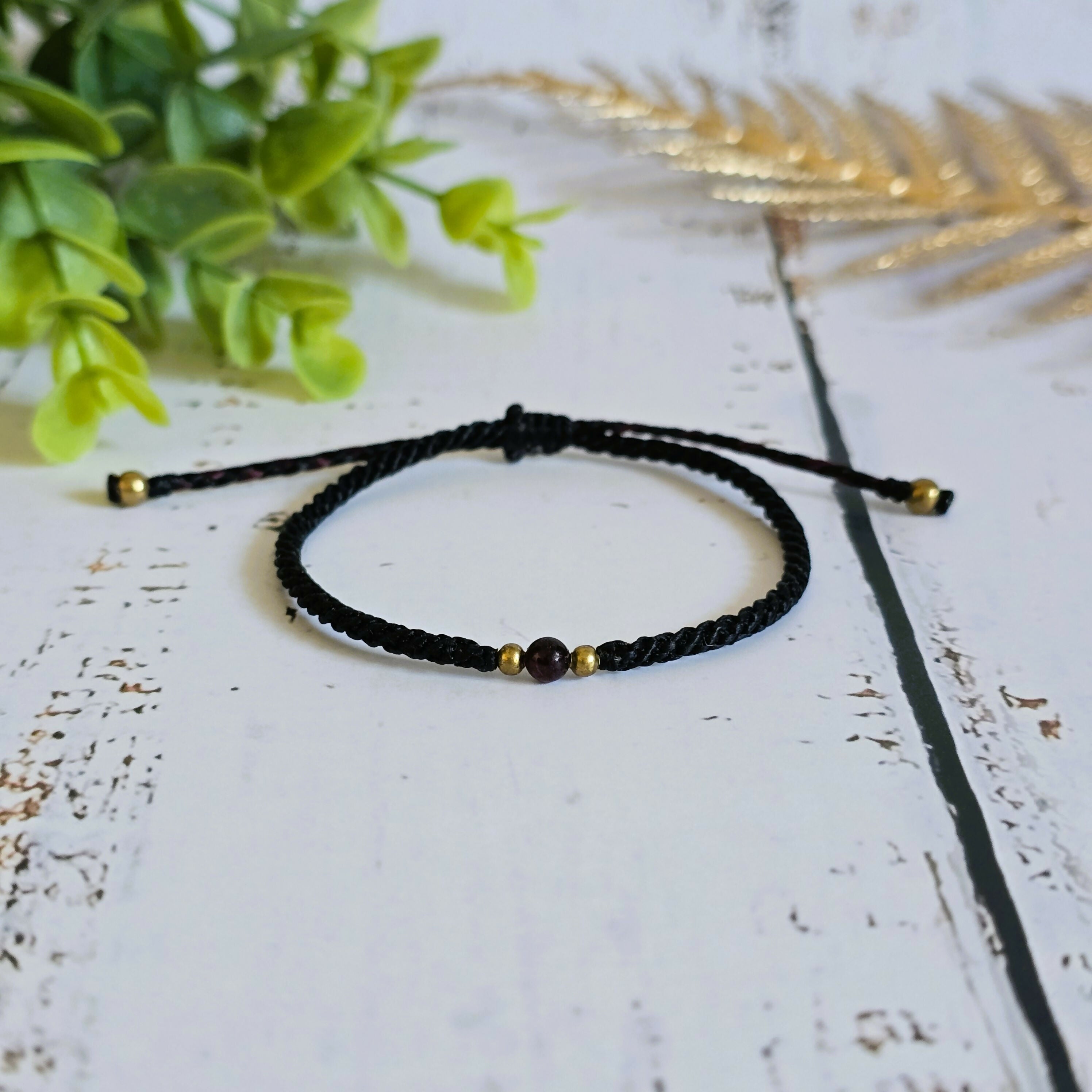 Garnet Birthstone Bracelet; Single Crystal Macrame Adjustible January Gift Bracelet