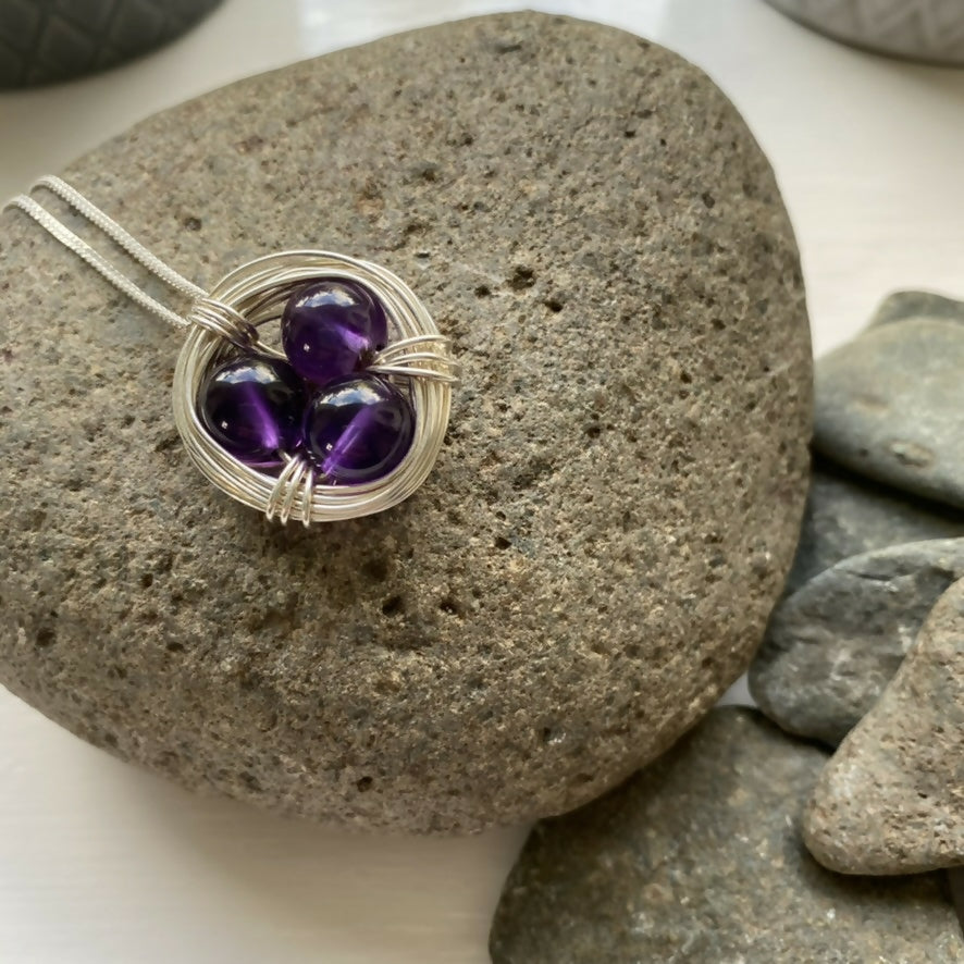 Amethyst Drop Necklace, Sterling Silver