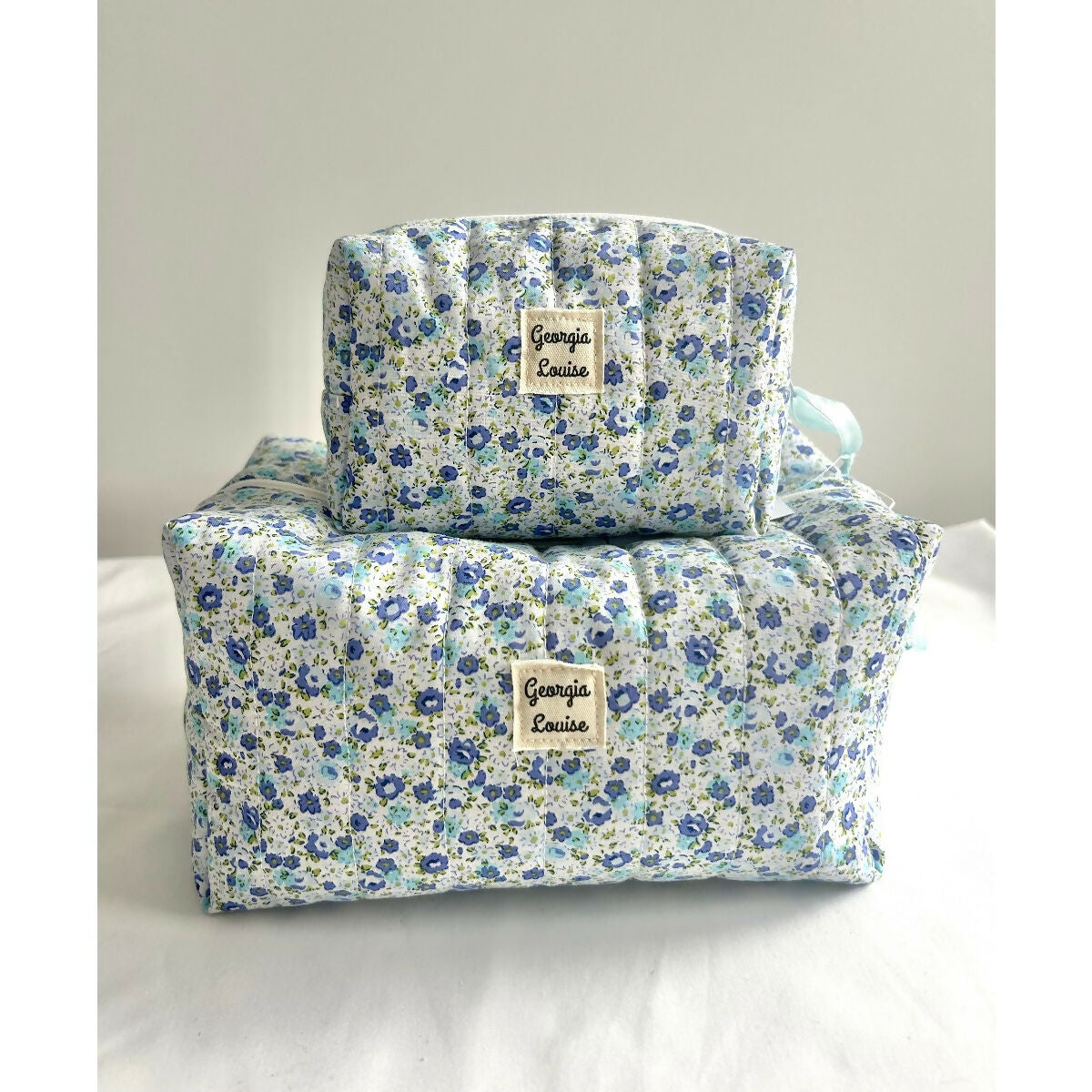 Blue Floral Flower Quilted Waterproof Makeup/Toiletry Bag