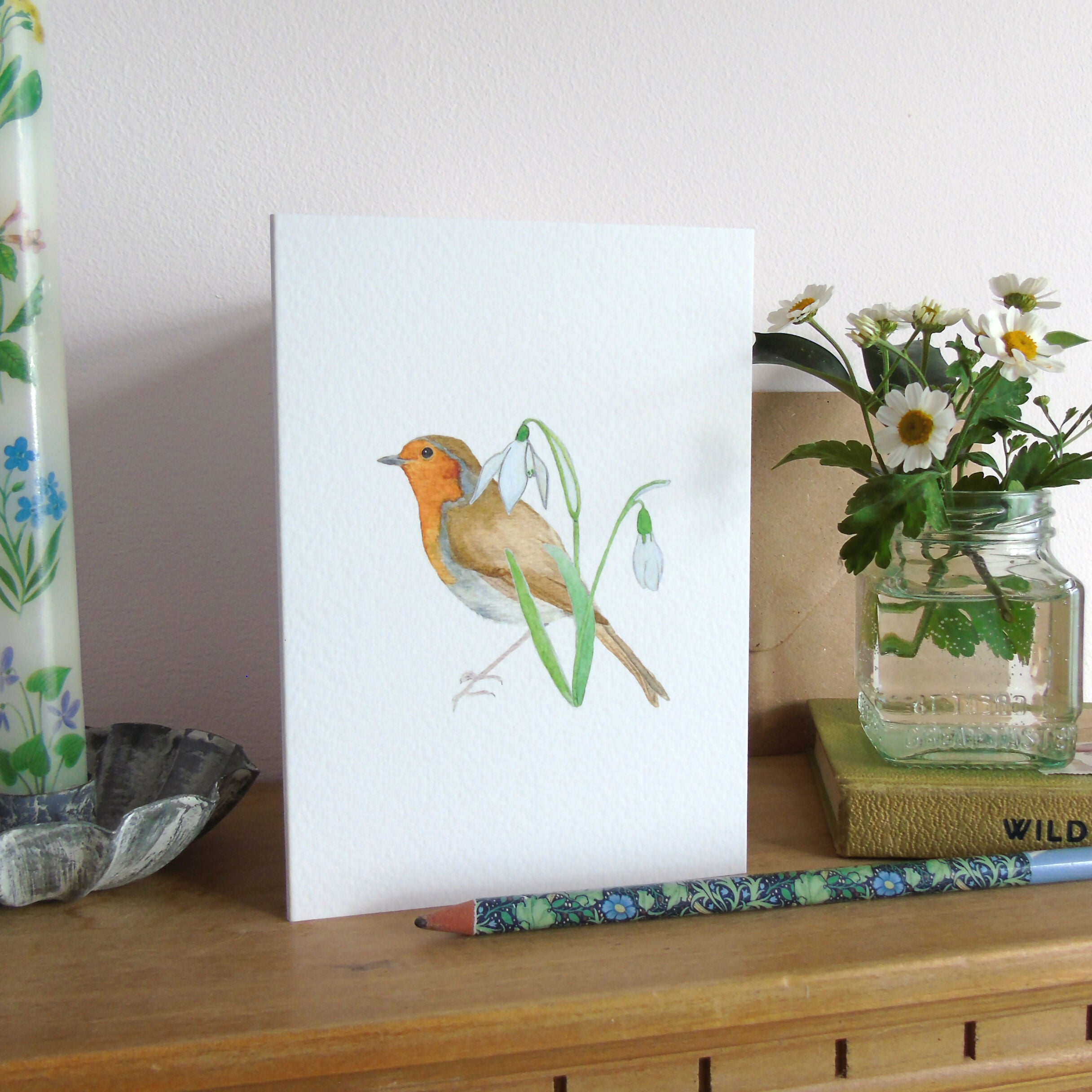 Robin and Snowdrops Greetings Card