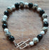Gemstone Bracelet with Tibetan Silver toggle Catch, Faceted Onyx, Dalmatian Jasper and Faceted Howlite.