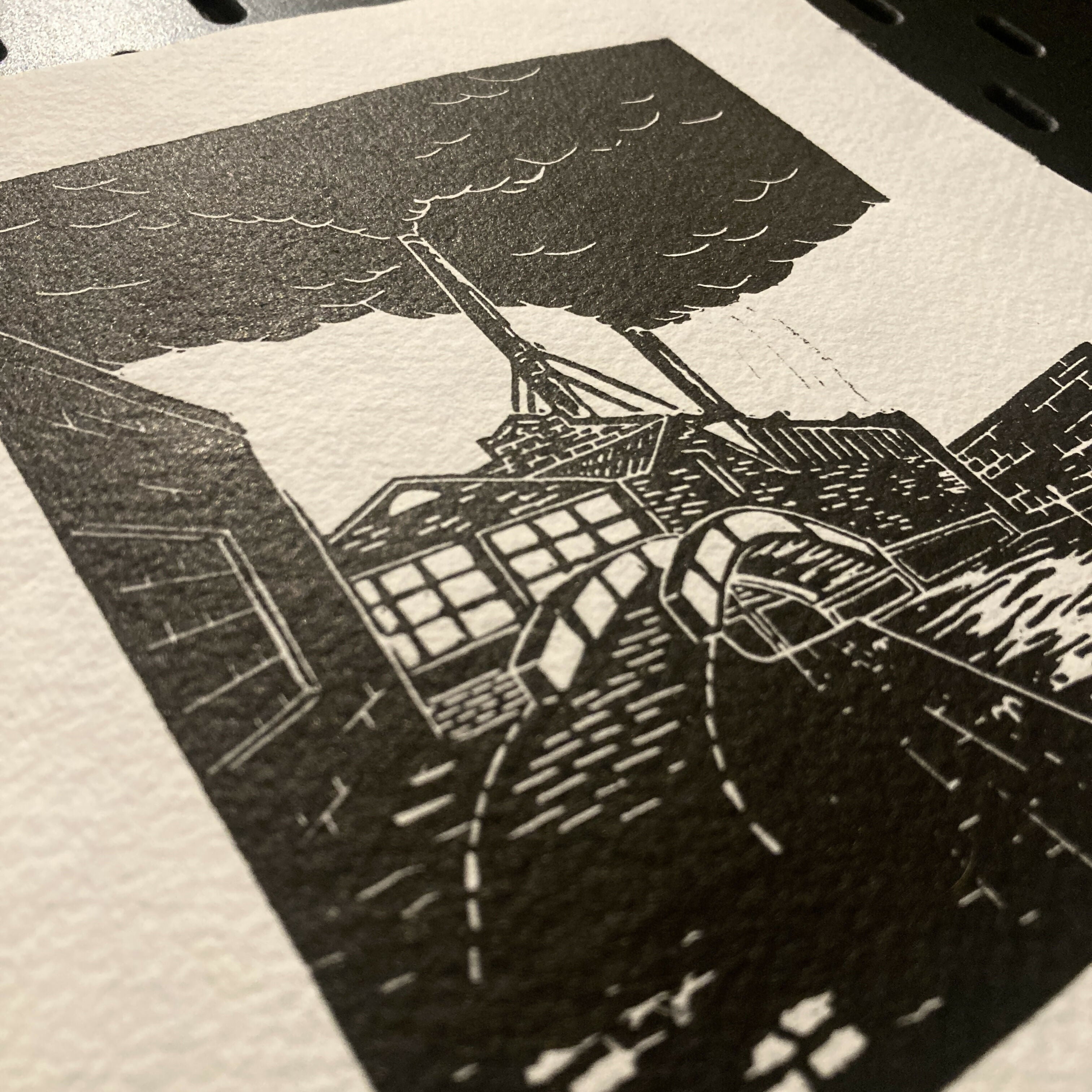 Birmingham Canal - Hand Carved Lino Print On Khadi Paper