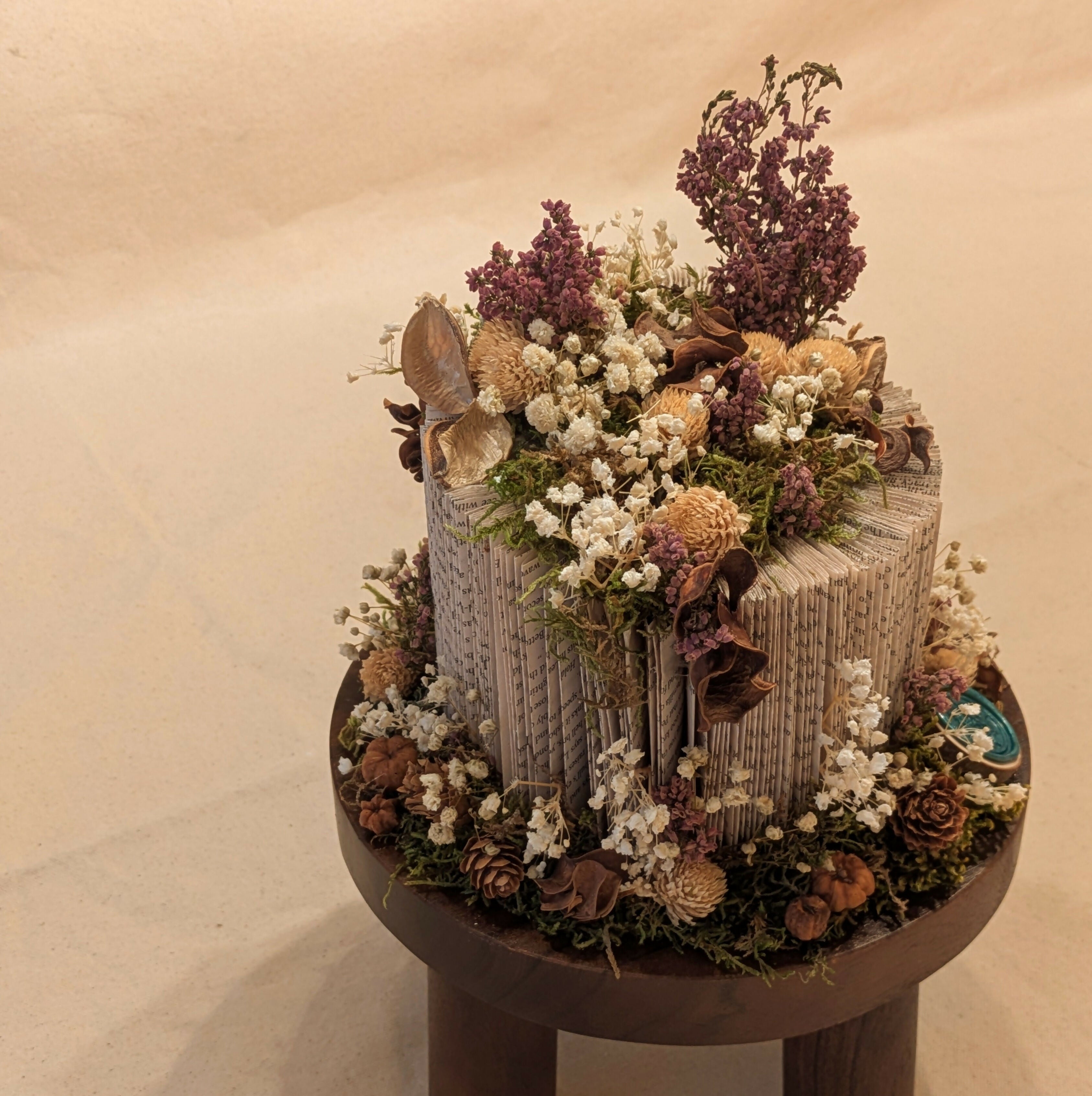 Warm Floral Arrangement on Mini Wooden Plant Stand