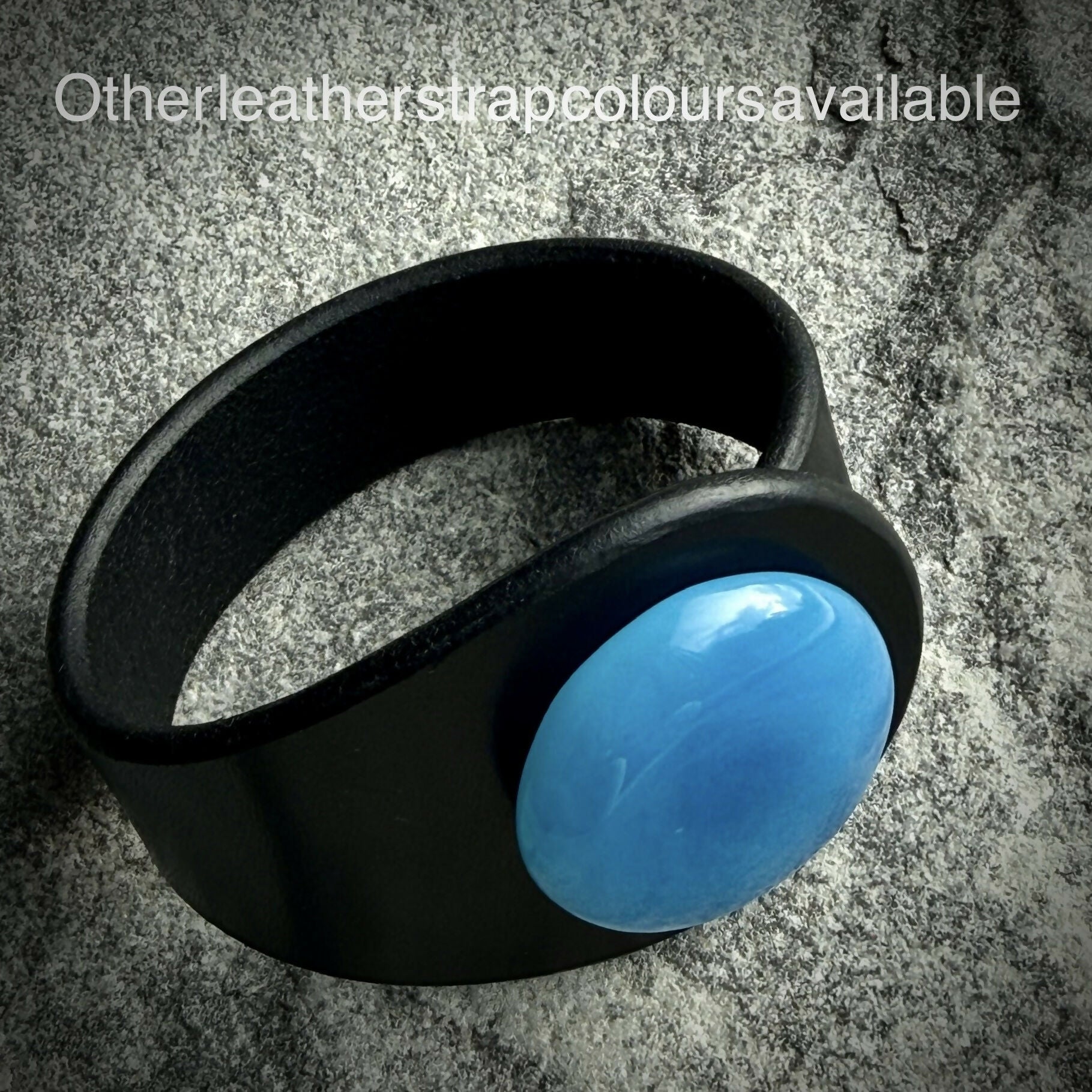 Handcrafted Natural Leather & Blue Paraiba Chalcedony Gemstone Bracelet - Size S or M