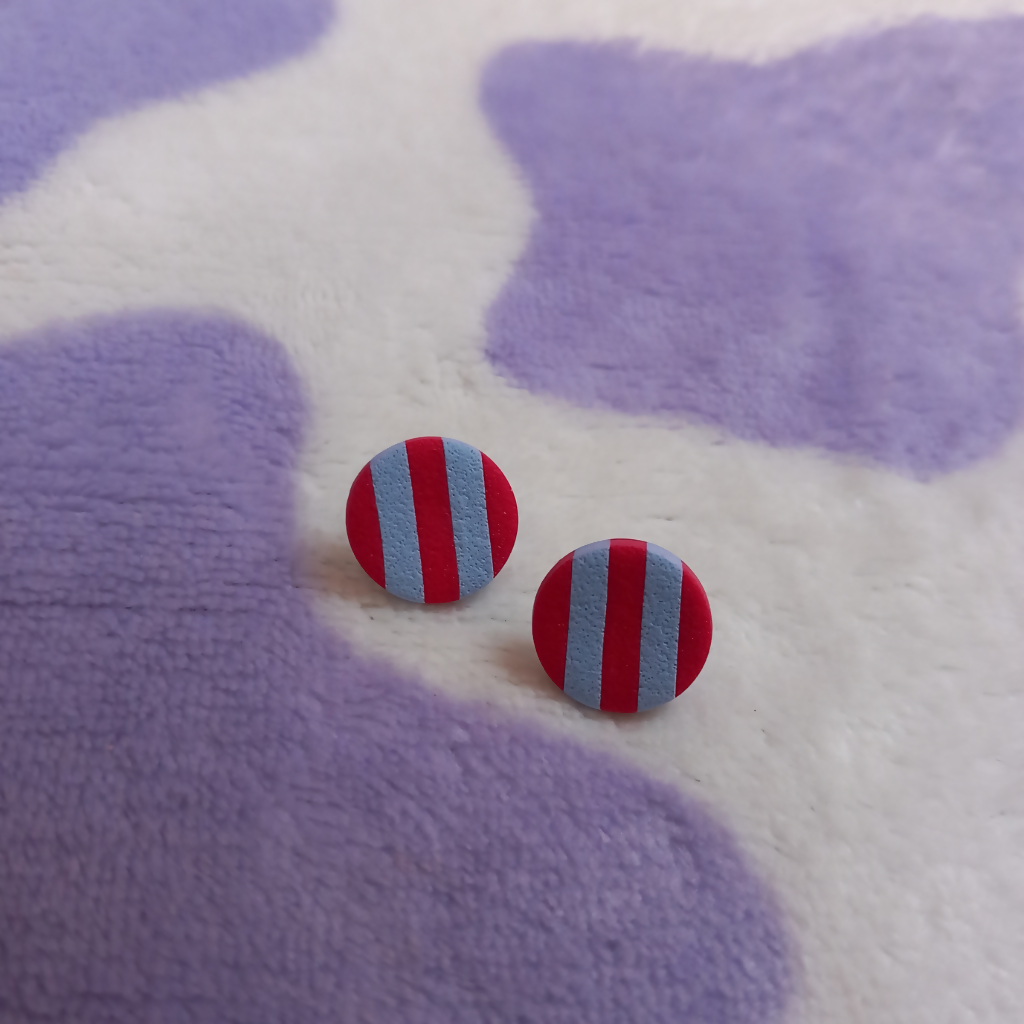 Polymer Clay Stripy Circle Stud Earrings