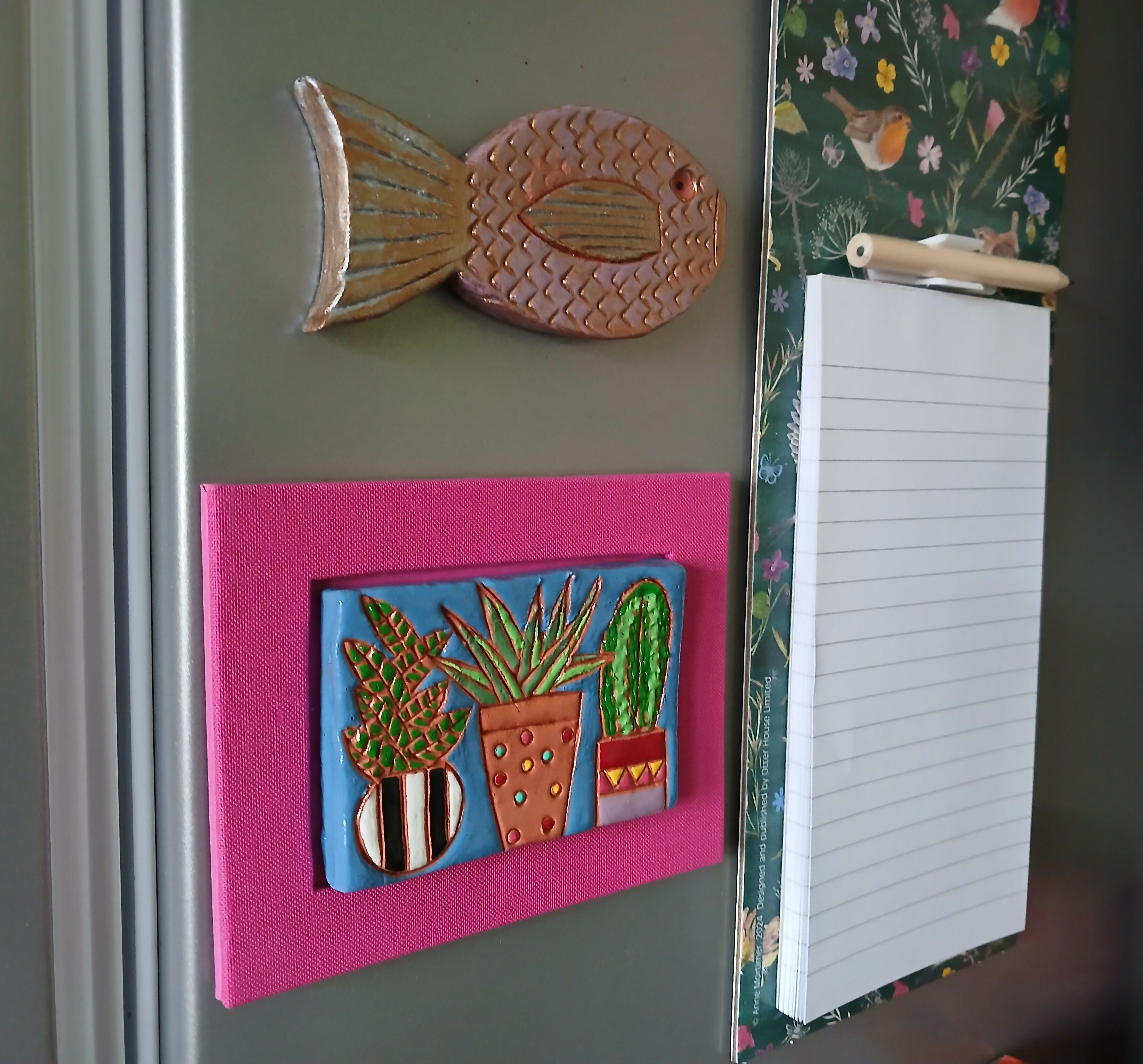 Magnetic Plants and Cactus Framed Clay Tile