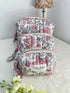 Quilted Toiletry Bag Cream with Pink Floral Design