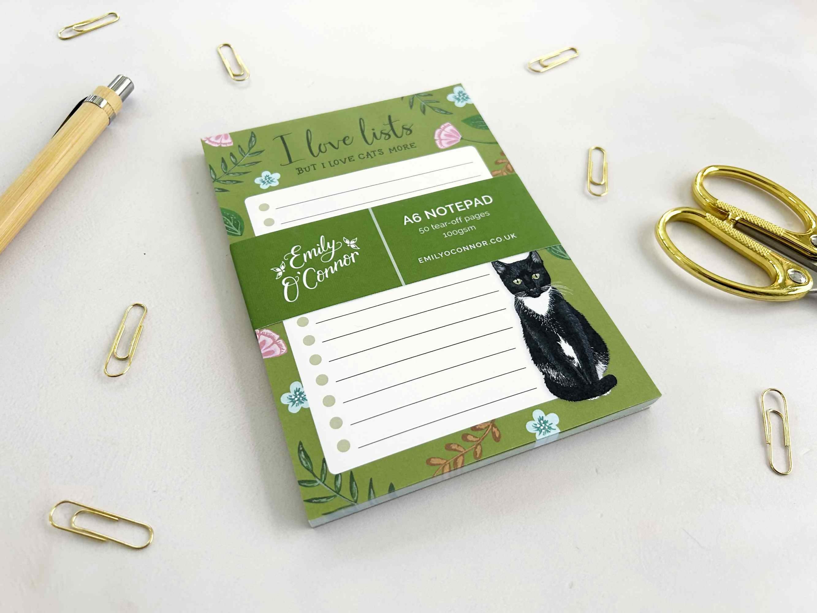 Tuxedo Cat A6 Floral Notepad