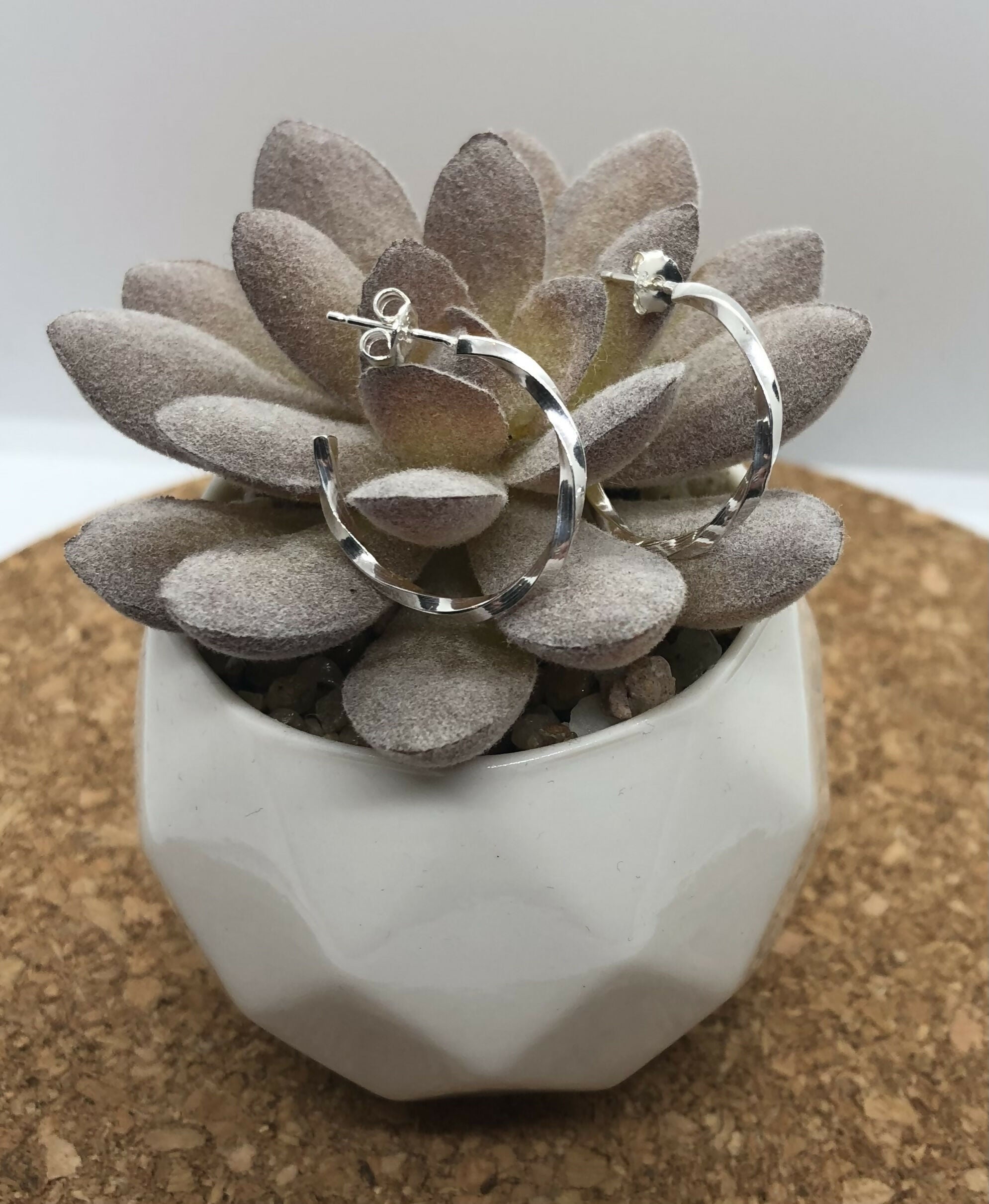 Silver textured Hoop Earrings