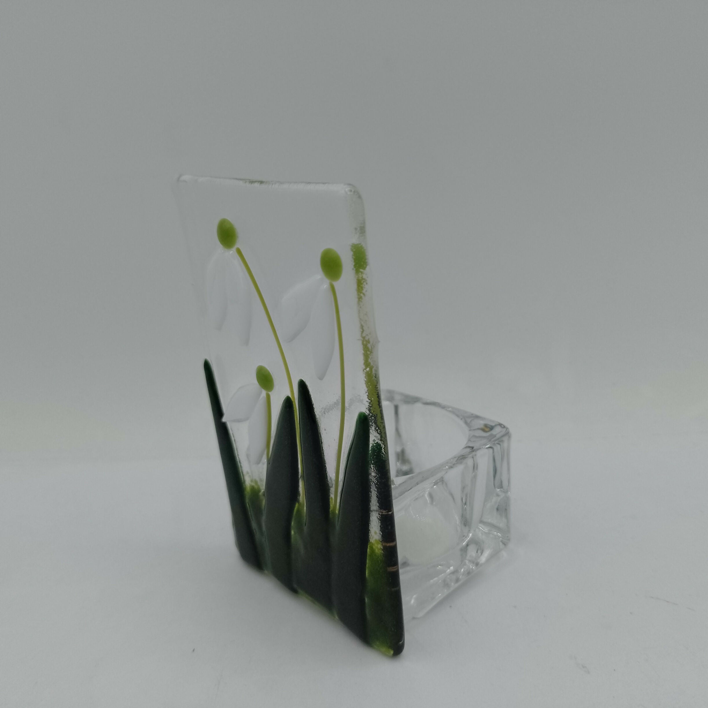 Fused Glass Snowdrop Tealight Holder