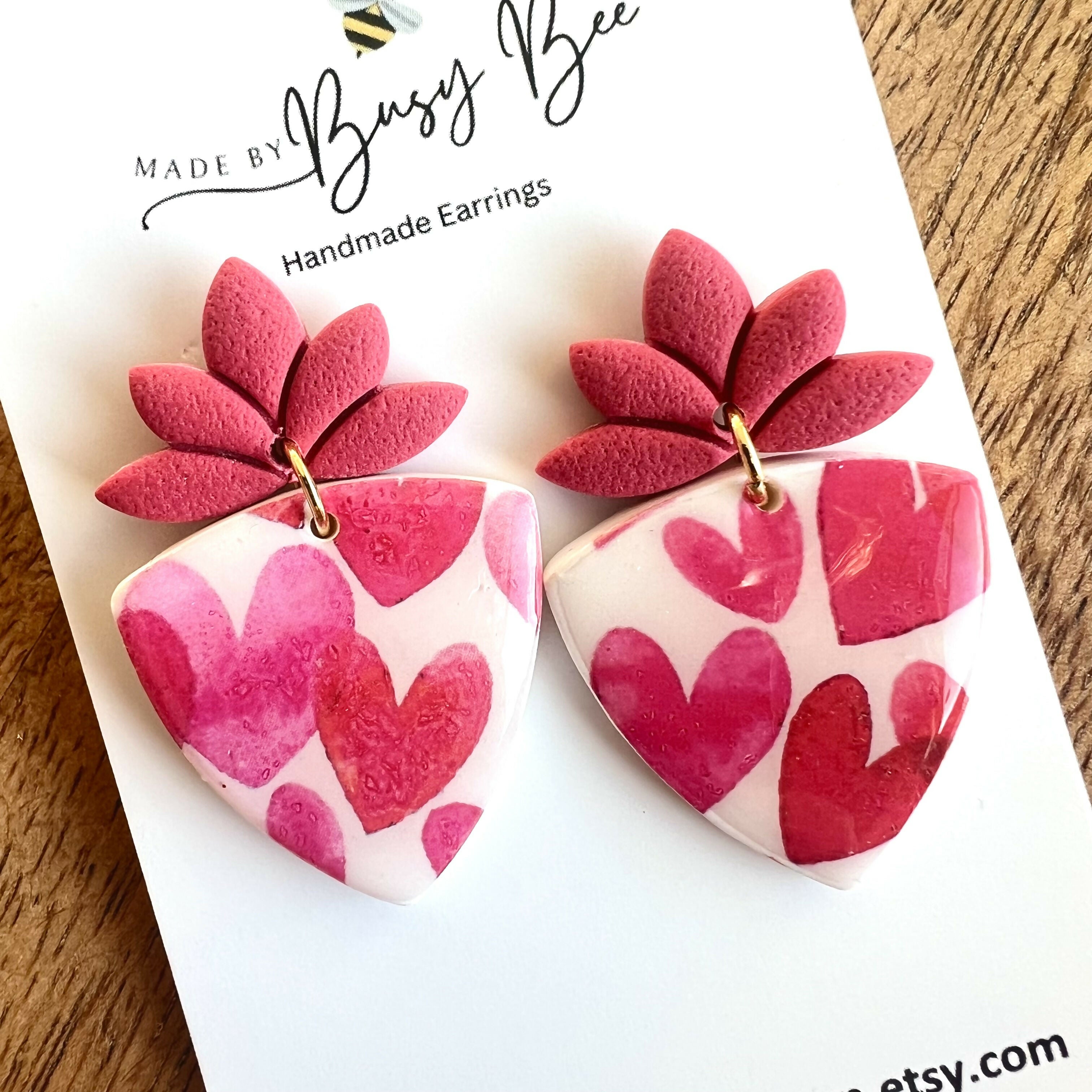 Valentines Day Dangle Earrings / Handmade Polymer Clay Jewellery