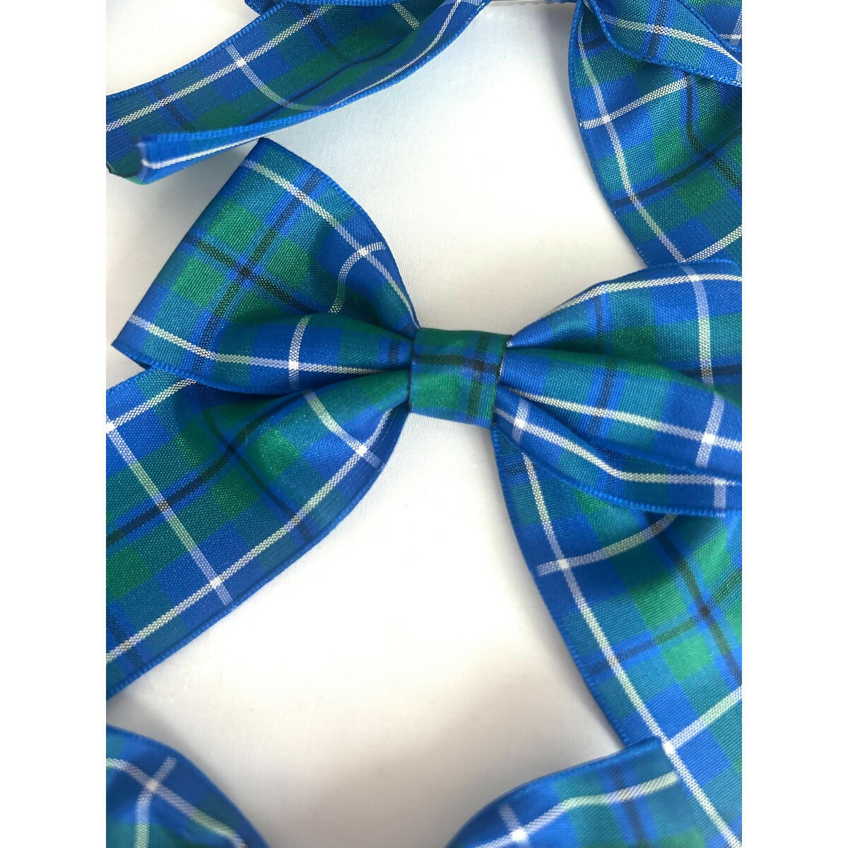 Blue & Green Tartan Christmas Tree Bow Clips