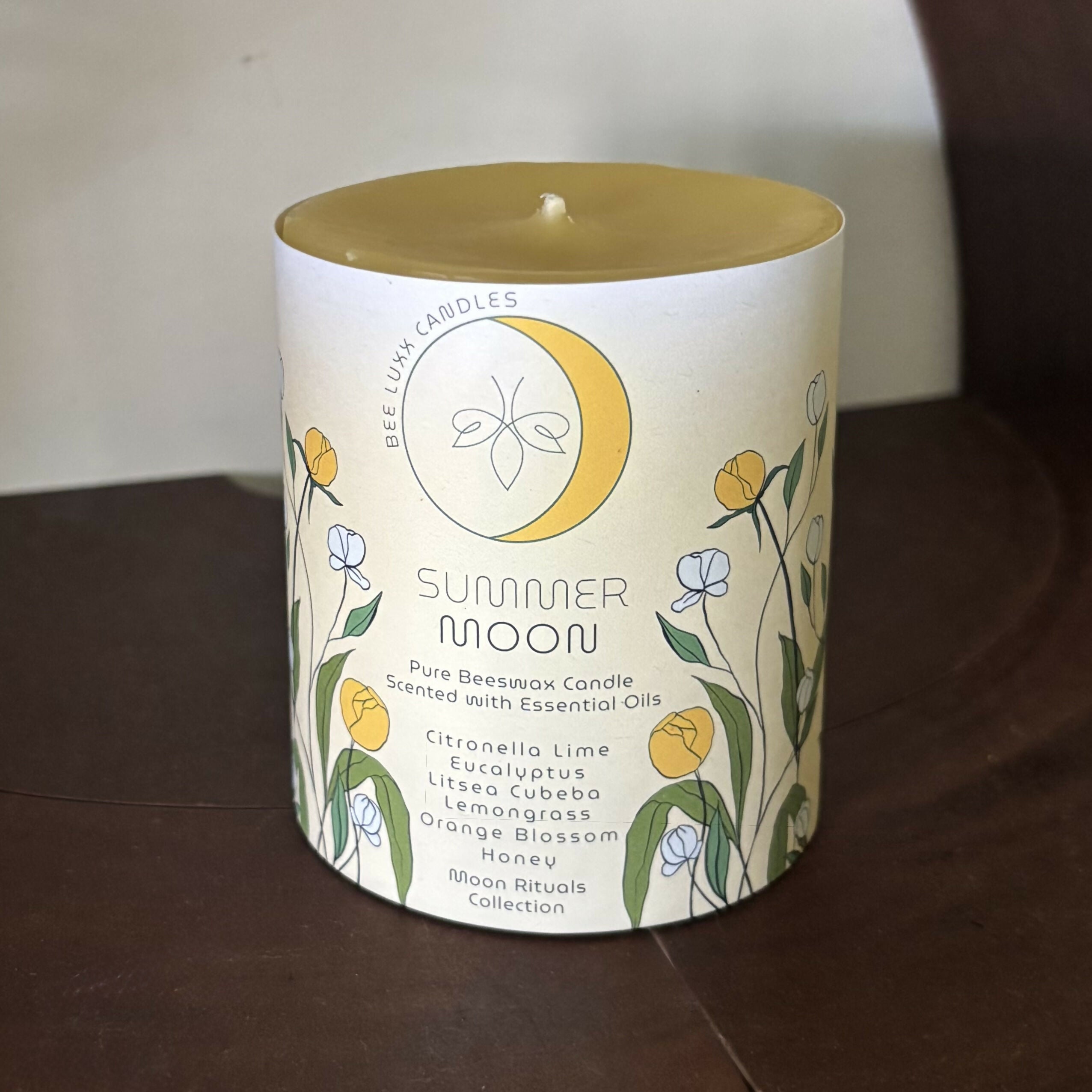 Summer Moon - 100% Natural Essential Oil & Beeswax Pillar Candle