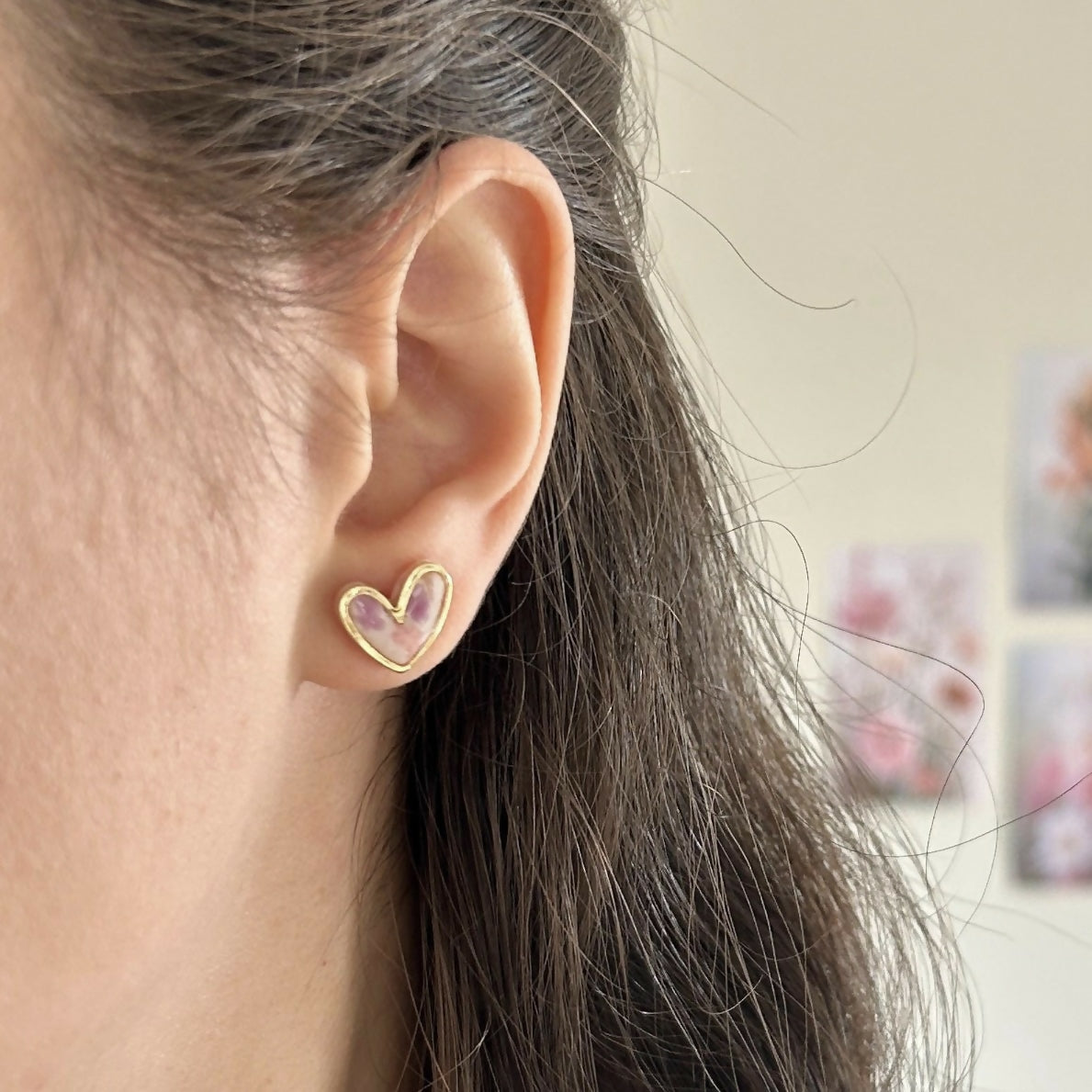 Soft Purple Flower Heart Studs