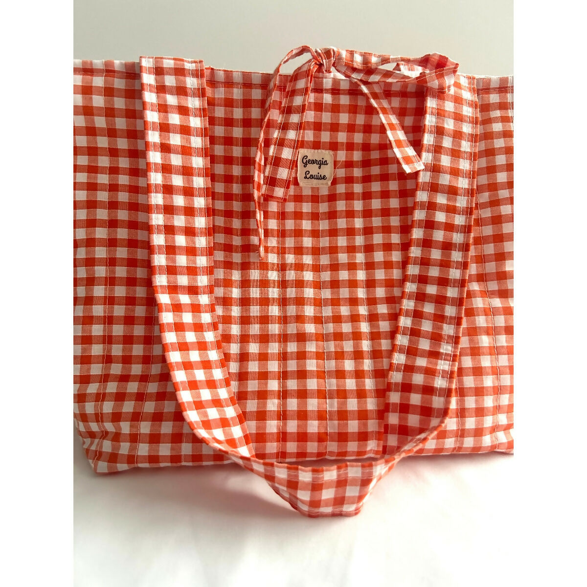 Orange Gingham Quilted Tote Bag