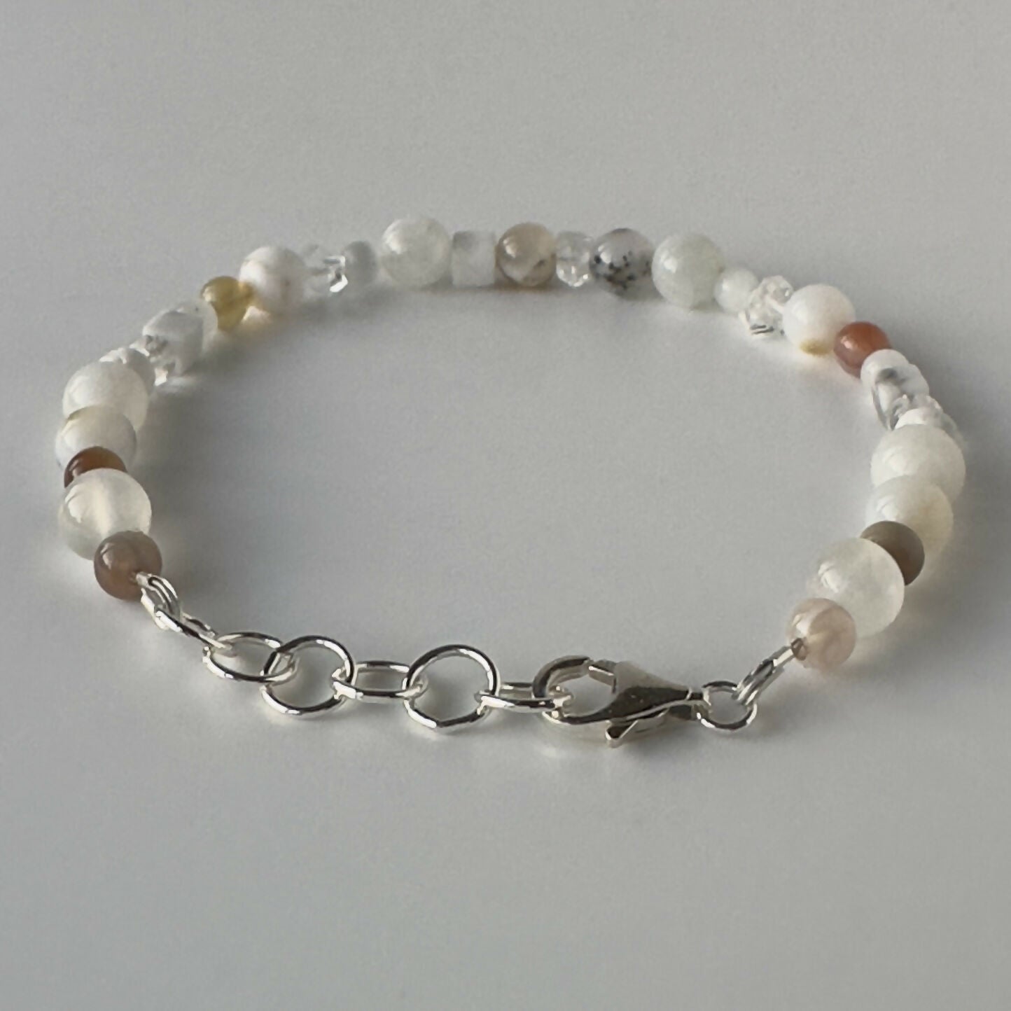 HEALING CRYSTAL & STERLING SILVER CROWN CHAKRA BRACELET WITH AROMATHERAPY BEADS