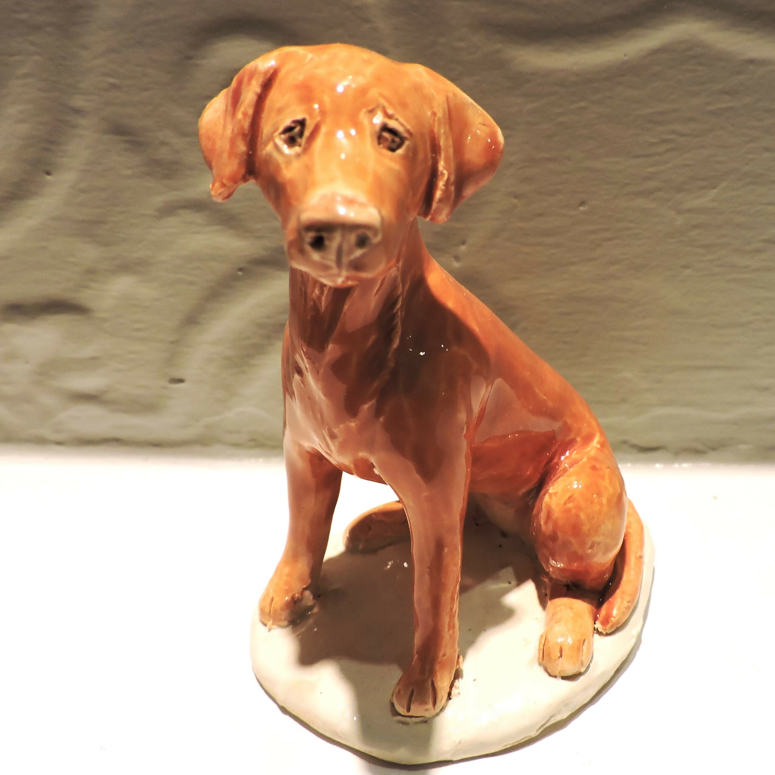 Ceramic Fox Red Labrador Dog Sculpture