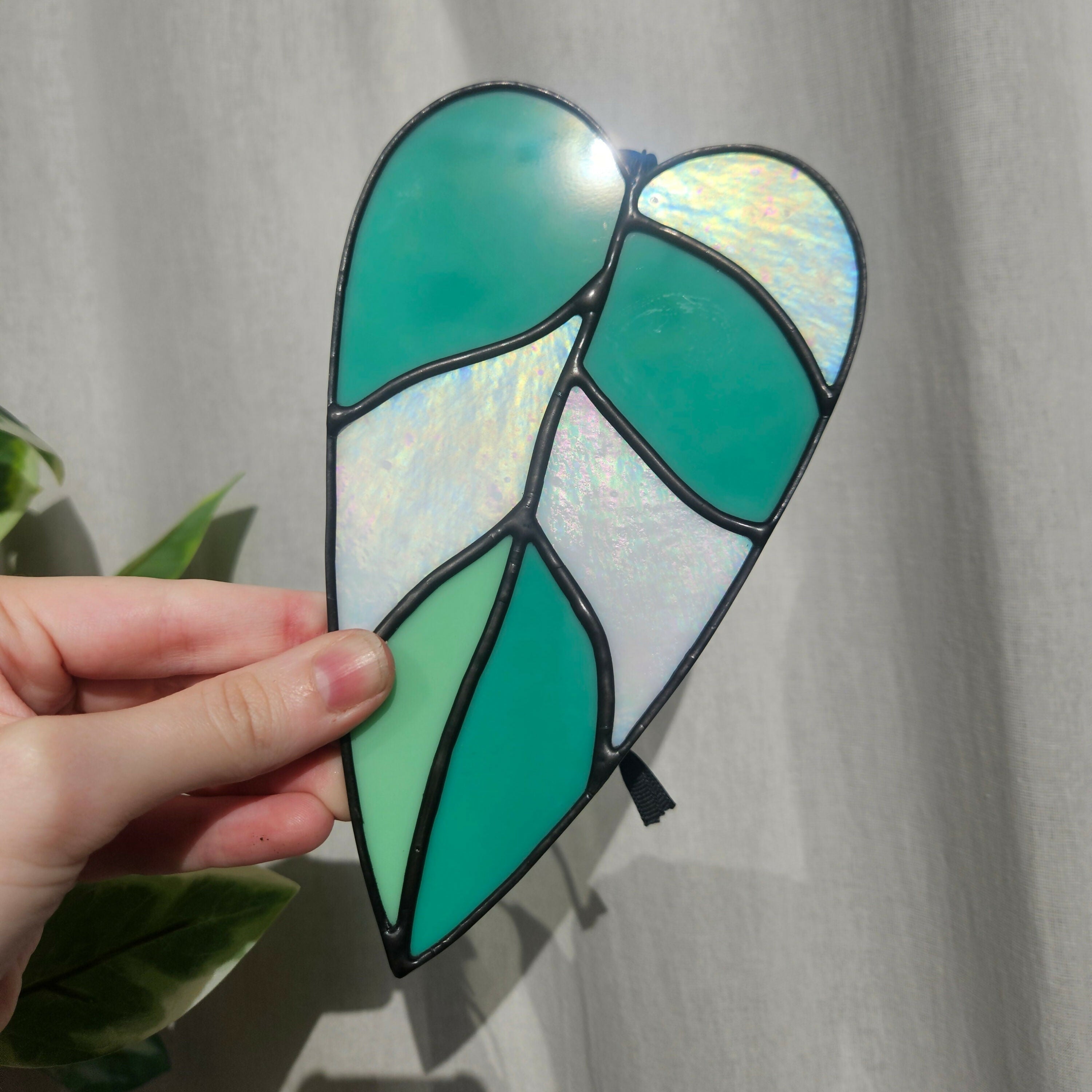 Opaque Variegated Philodendron Leaf Stained Glass Decoration