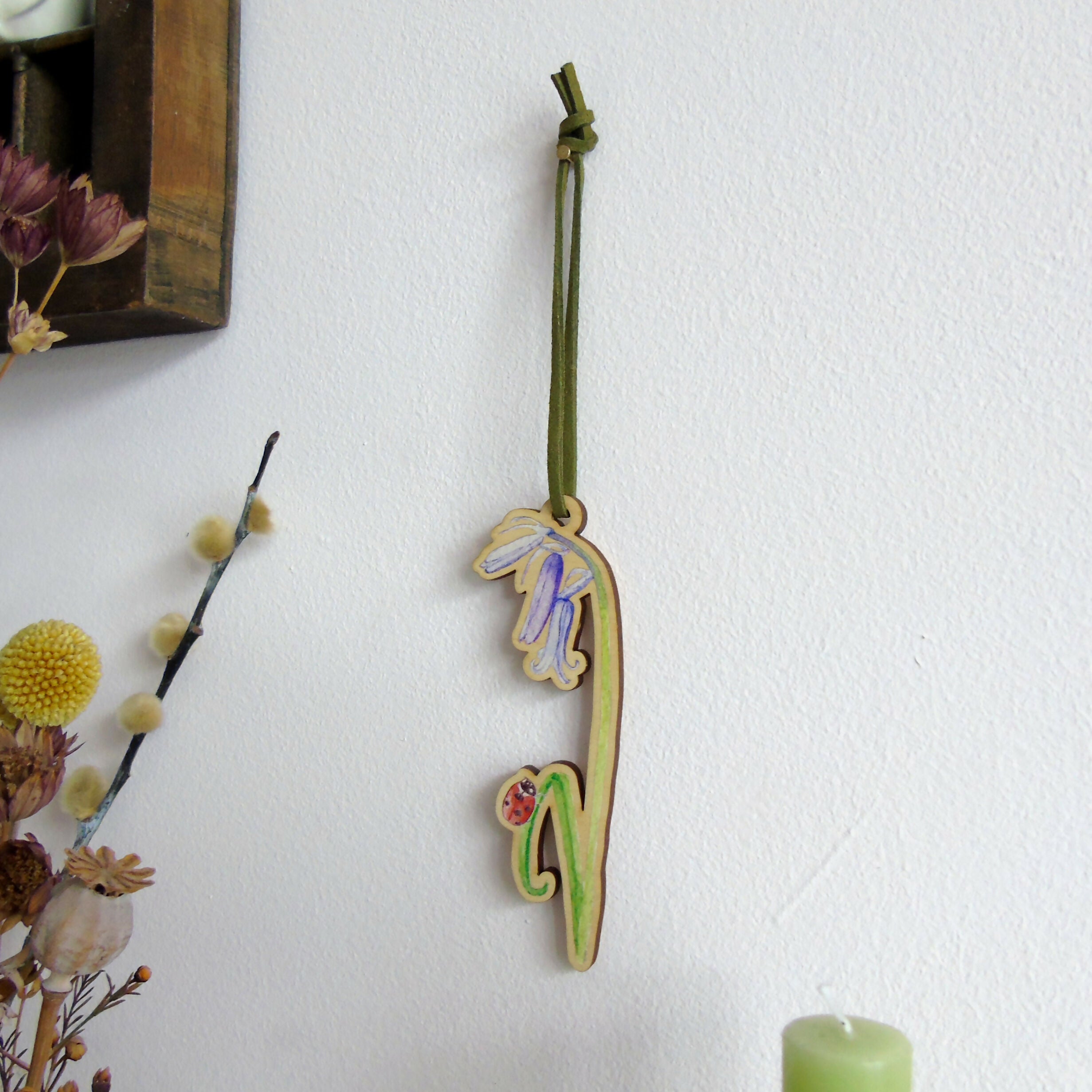 Bluebell and Ladybird Hanging Wooden Decoration