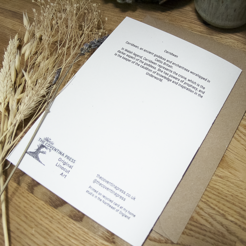 GODDESS CERRIDWEN LINOCUT GREETING CARD
