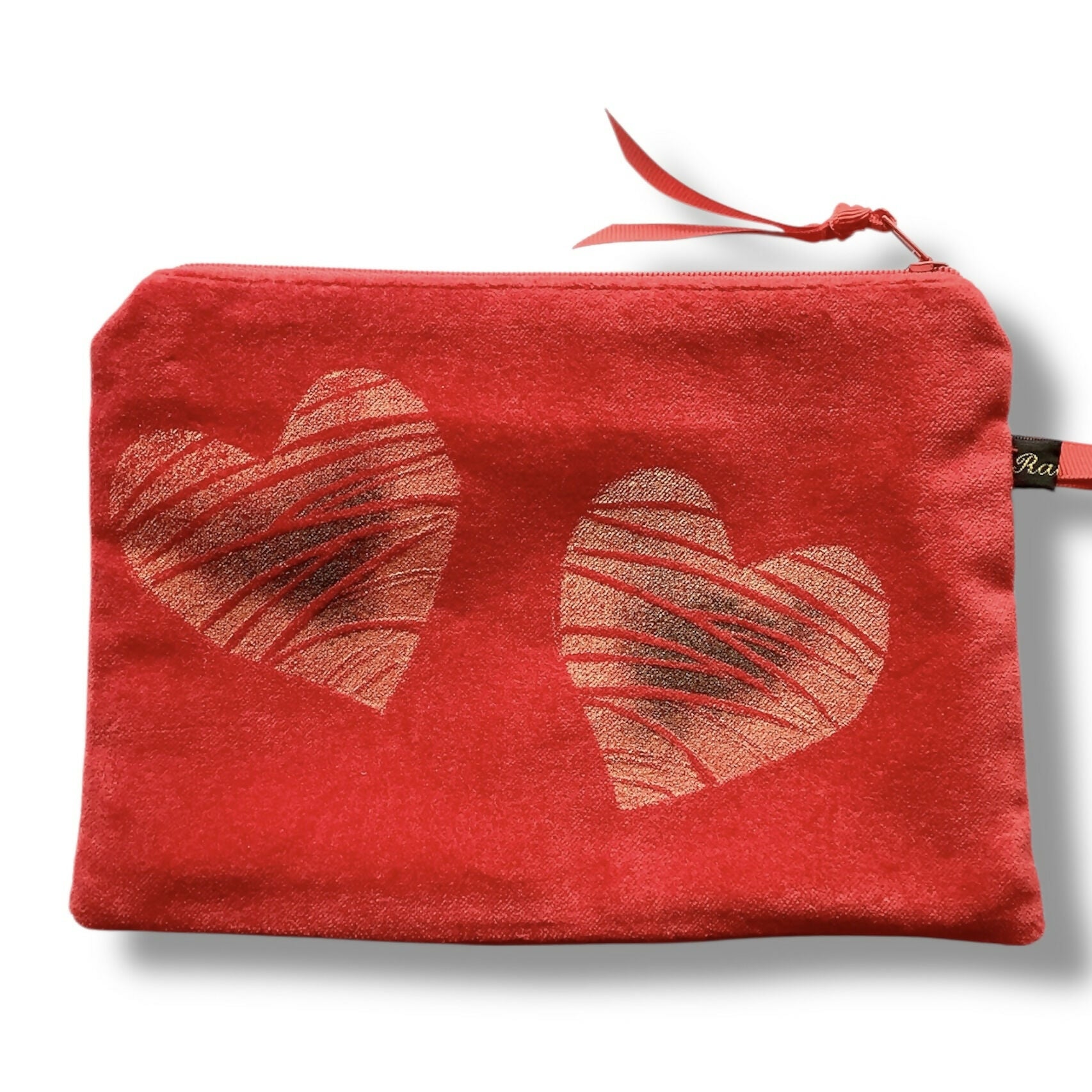 Red Love Hearts Velvet Zip-Up Pouch