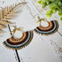 Asian Temple Earrings; Golden Brown Macrame Cord, Gold Hammered Brass Wire Spiral Statement Earrings