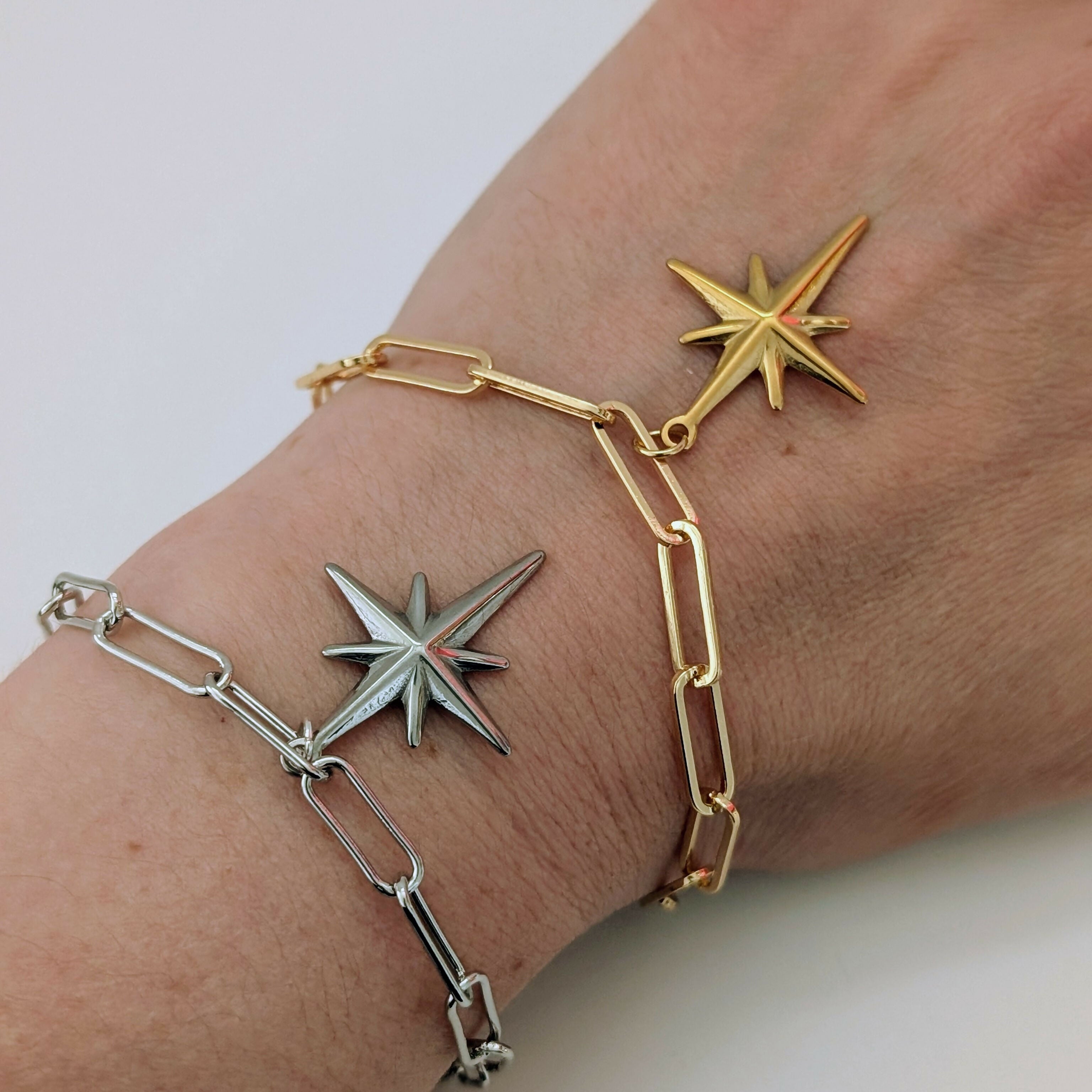Silver North Star Bracelet on Paperclip Chain