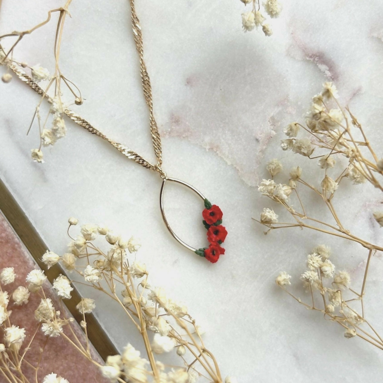 Red Poppy Flowers Necklace