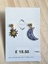 Stainless Steel Sun and Moon with Real Flowers Dangle Earrings