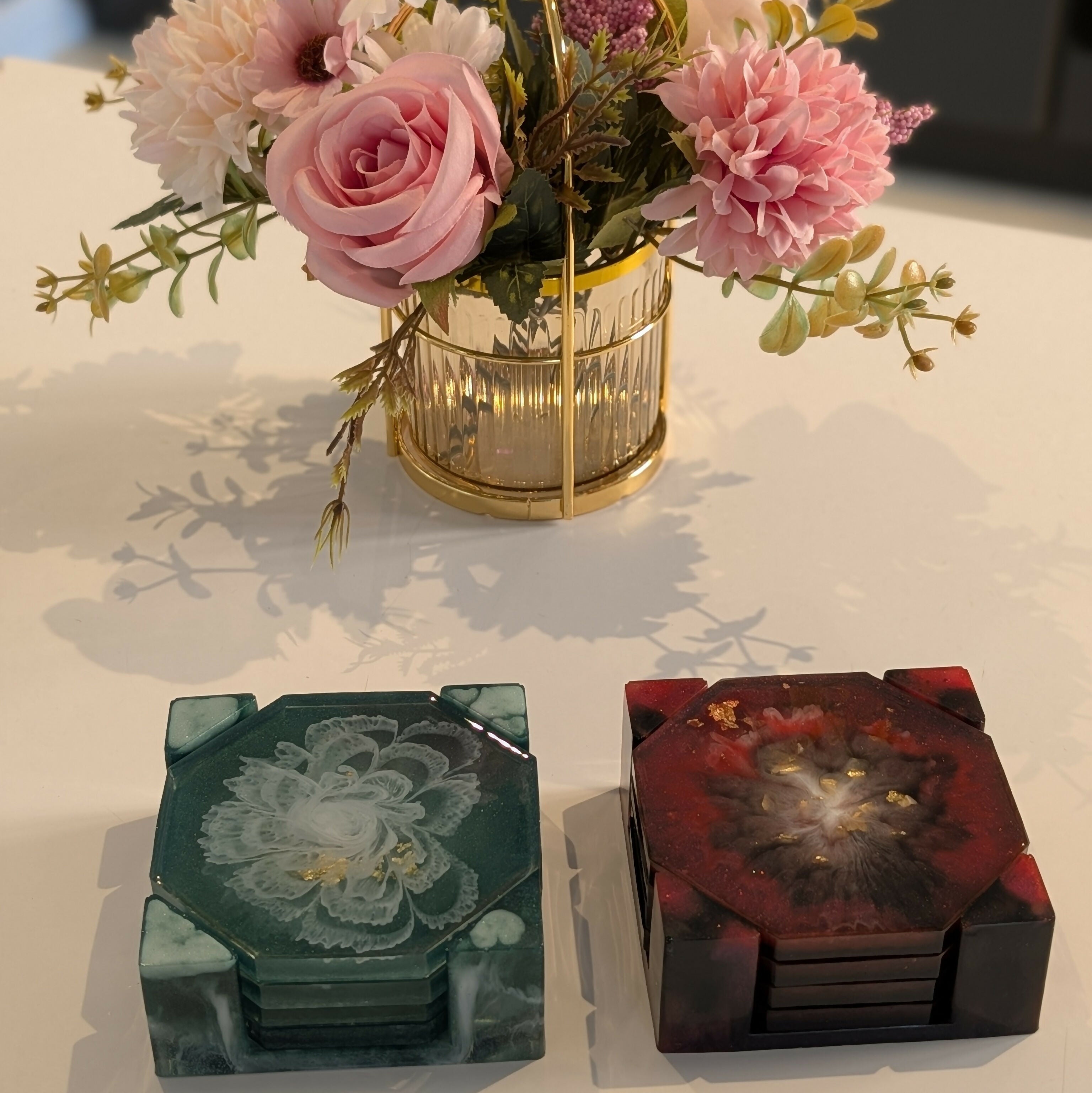 HANDMADE COASTERS WITH HOLDER SET