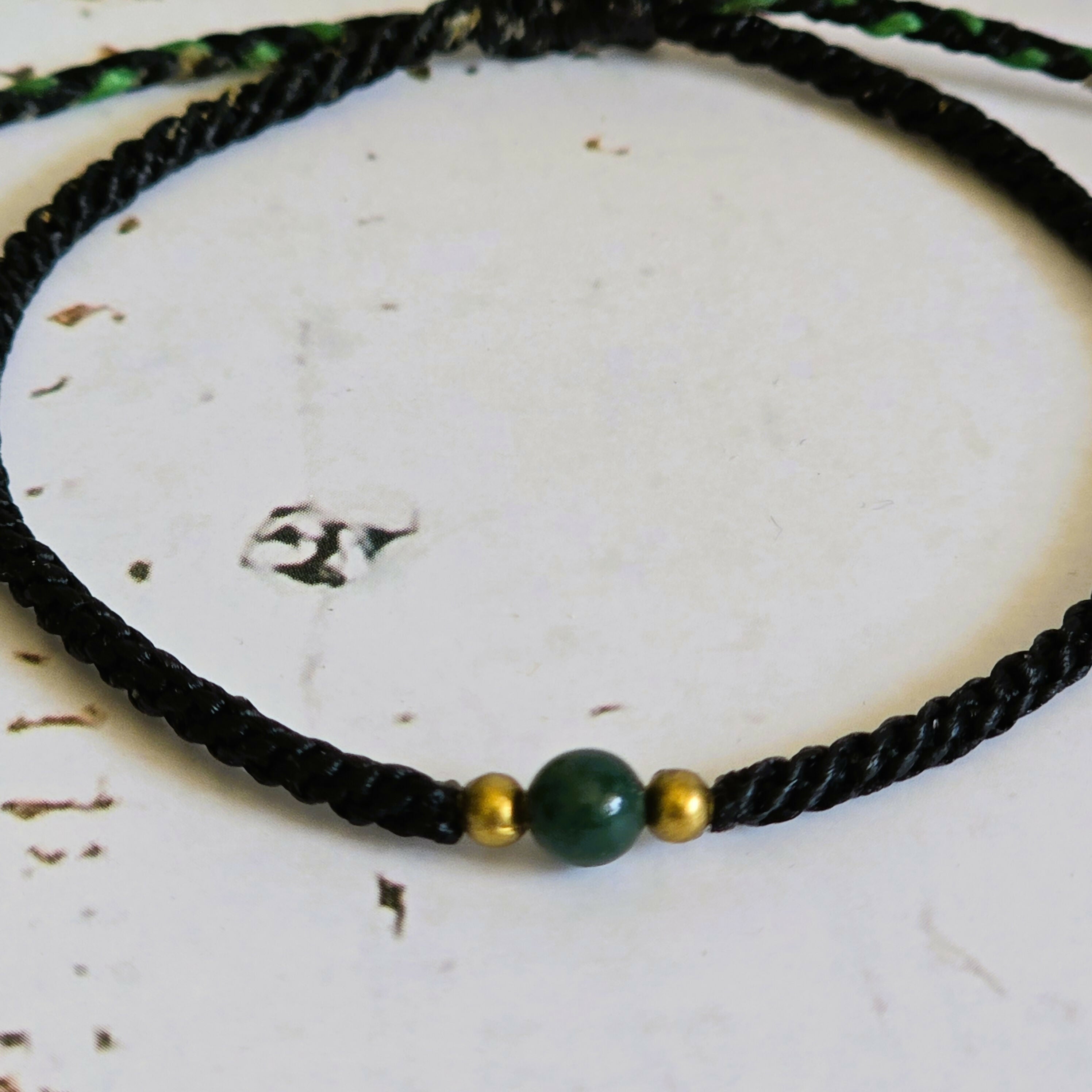 Moss Agate Birthstone Bracelet; Single Crystal Macrame Adjustible May Gift Bracelet