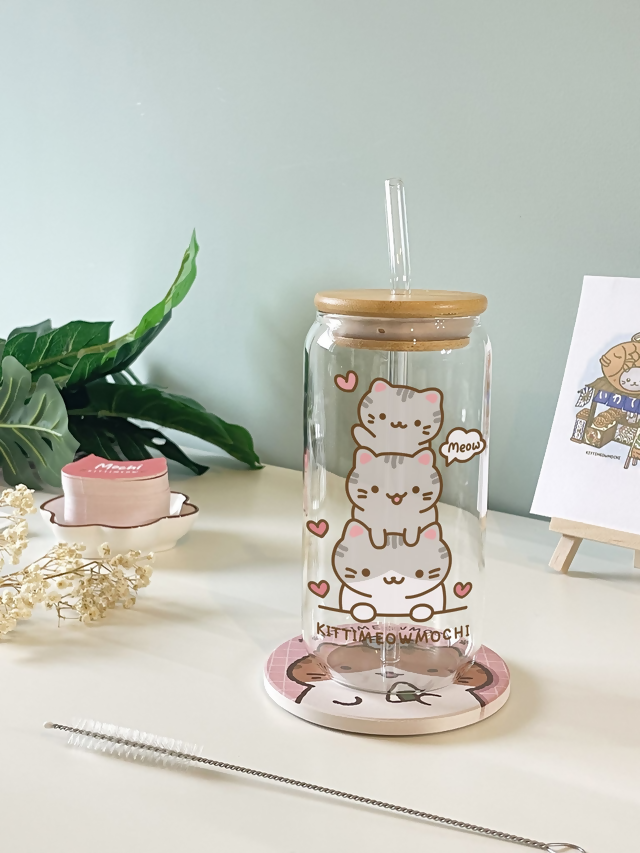 Glass Bottle with Lid and Straw