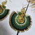 Green Jade Crystal Earrings; Full Moon Macramé Earrings With Gold Spiral & Bohemian Wirework