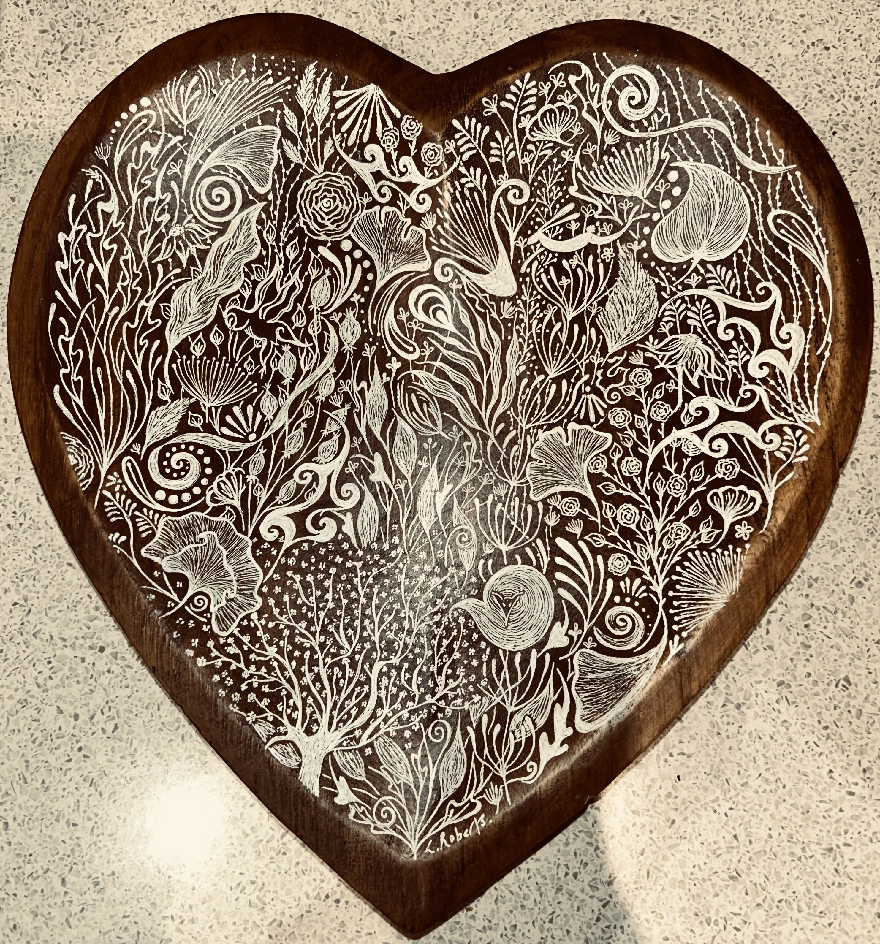 ORIGINAL ARTWORK ON MANGO WOOD HEART