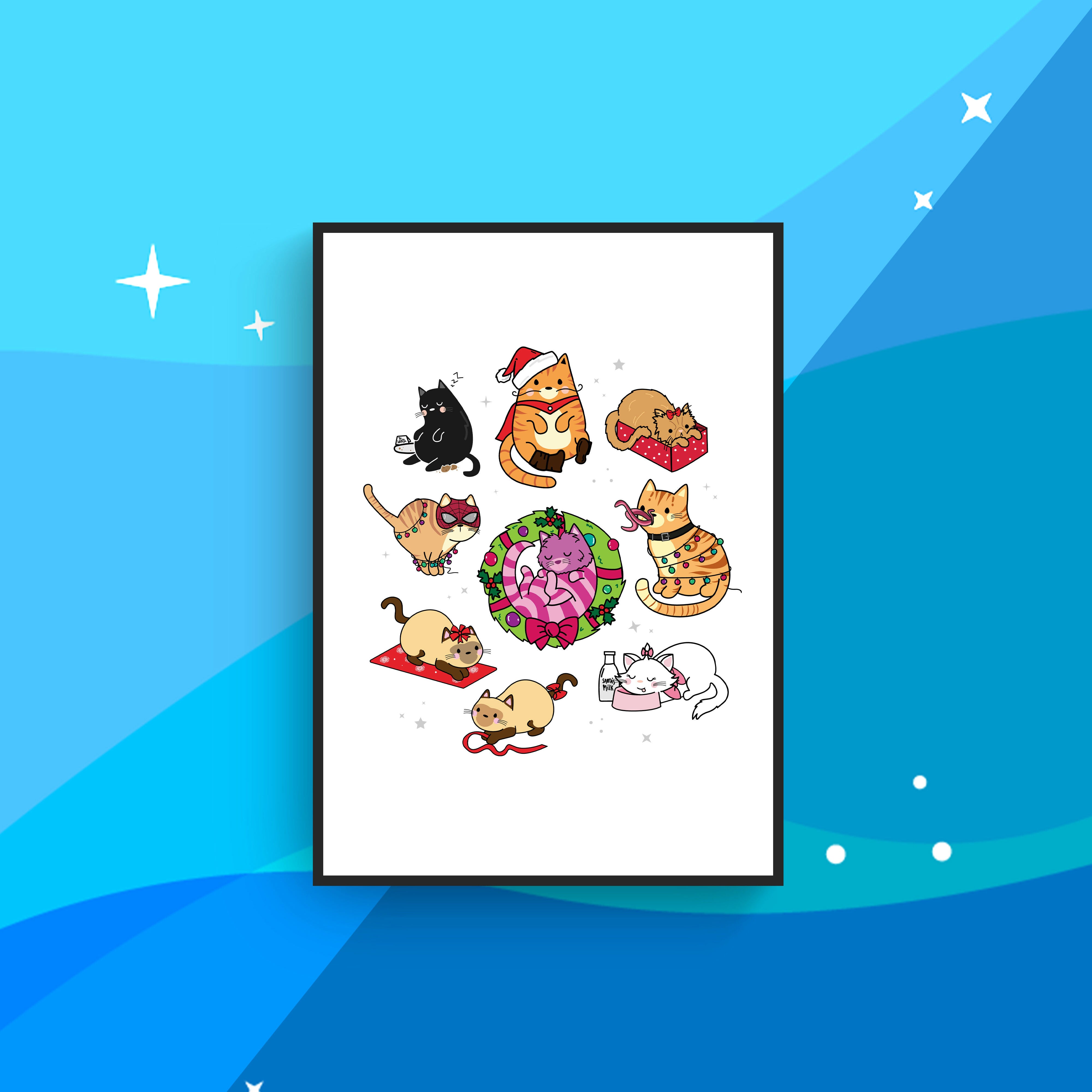 Christmas Cat Print A4