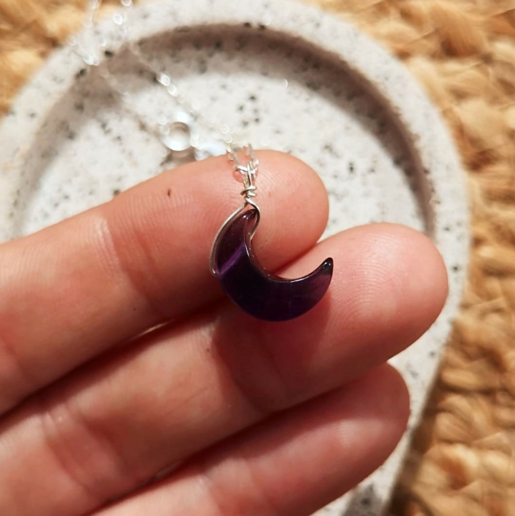 Amethyst Crescent Moon Pendant, made with recycled Sterling Silver